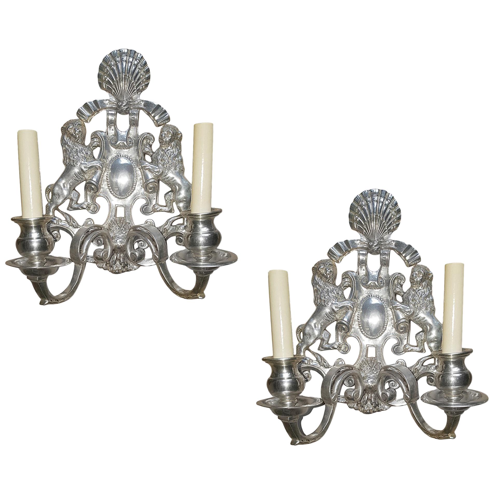 Set of English Silver Plated Sconces, Sold in Pairs For Sale