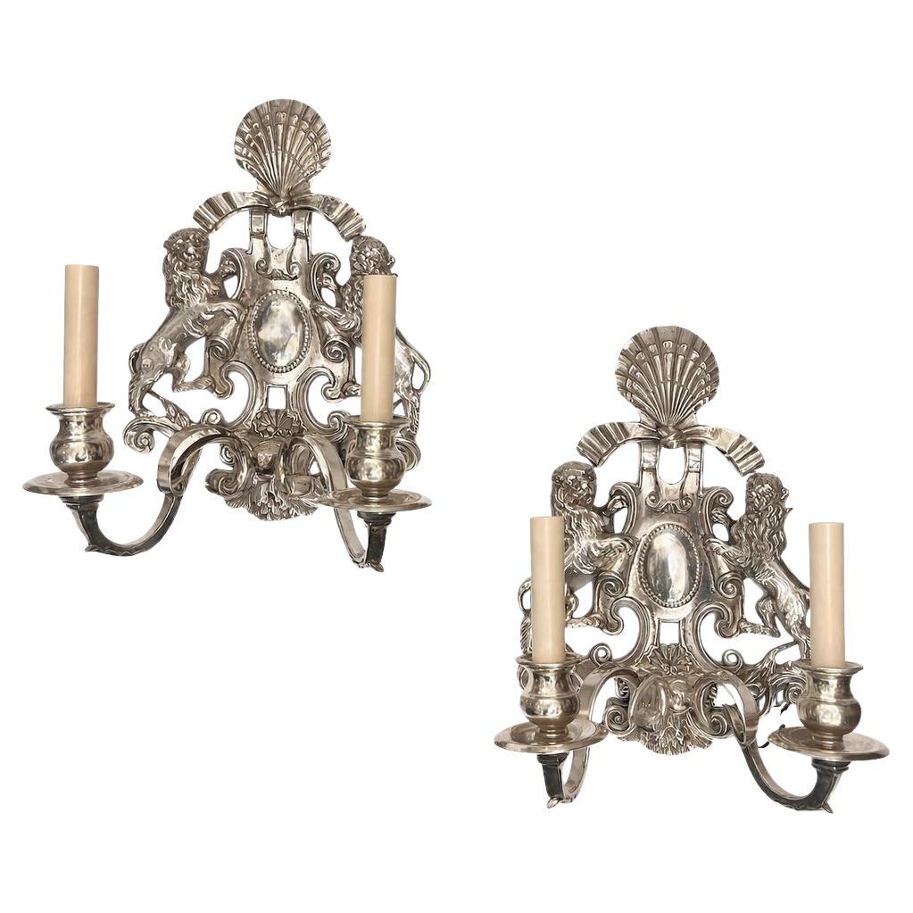 Set of English Silver Plated Sconces, Sold in Pairs