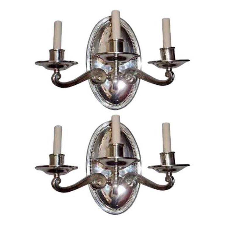 British Set of English Silver Plated Sconces, Sold Per Pair For Sale