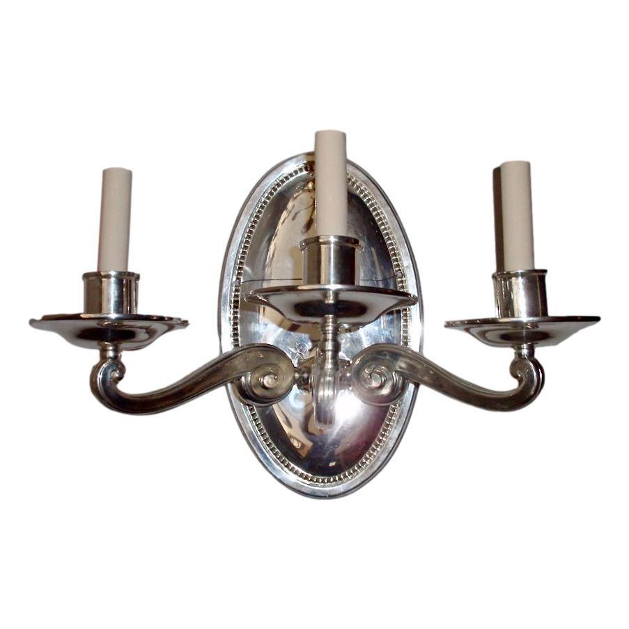 Silvered Set of English Silver Plated Sconces, Sold Per Pair For Sale