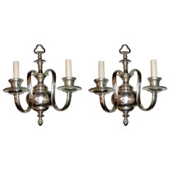 Antique Set of English Silver Plated Sconces, Sold Per Pair