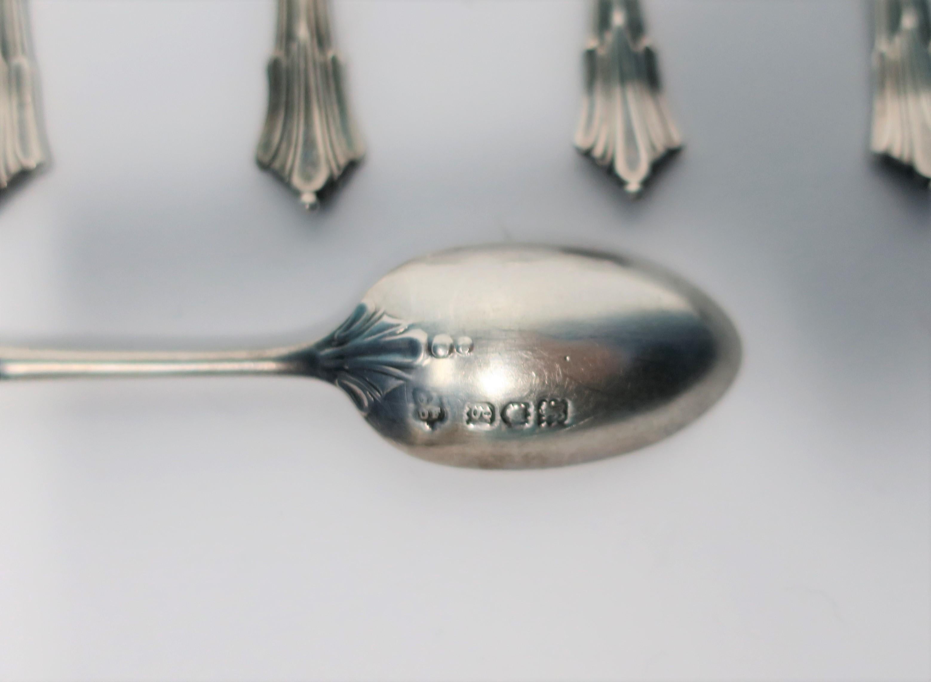 Art Nouveau Set of English Sterling Silver Espresso Coffee or Tea Demitasse Spoons