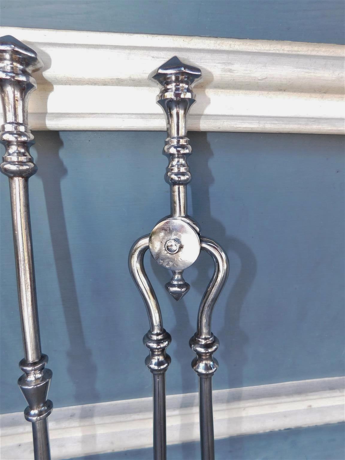 Set of English Urn Finial and Pierced Polished Steel Fire Tools, Circa 1780 For Sale 6