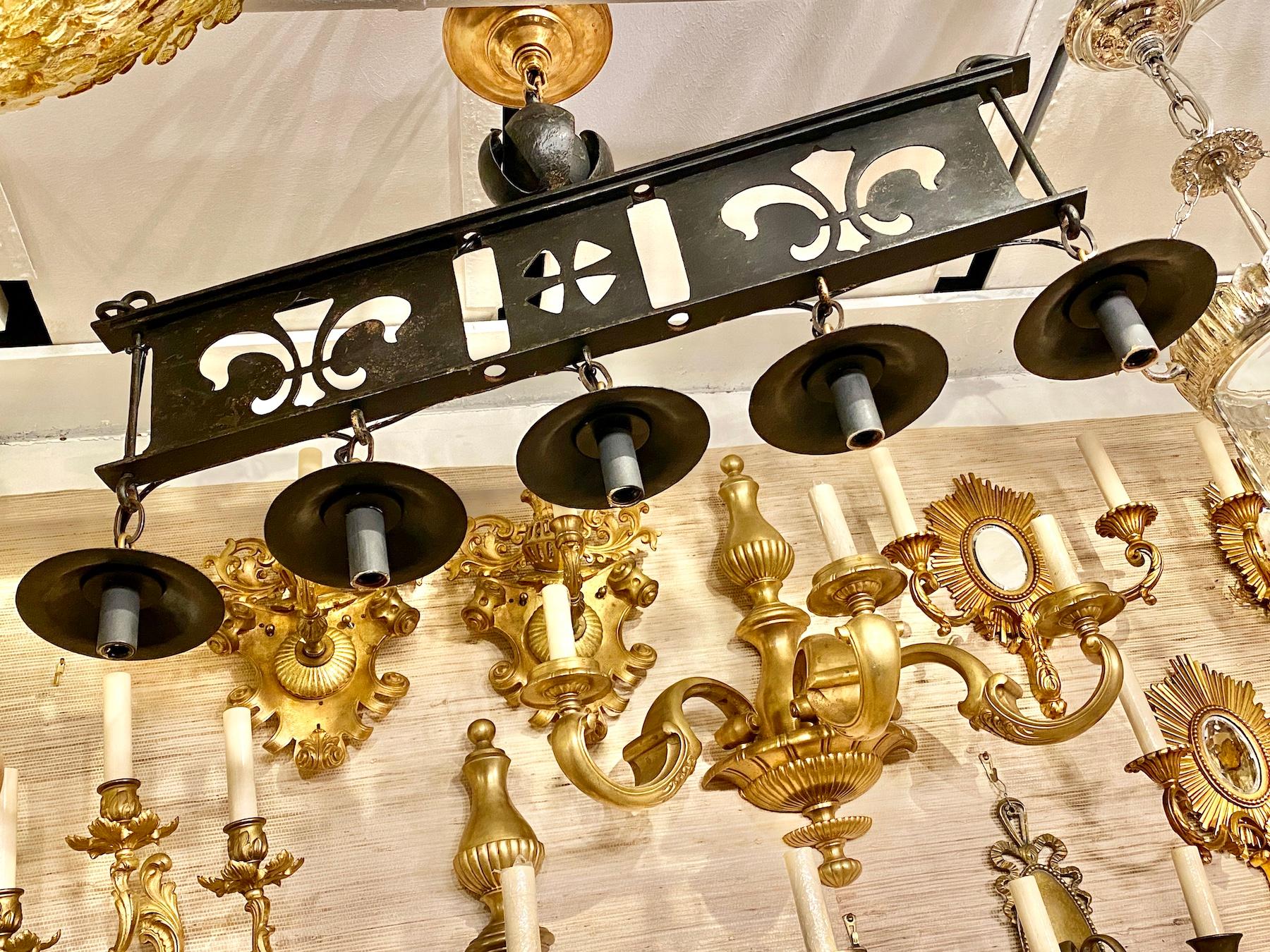 Set of English Wrought Iron Kitchen Pendant Fixtures, Sold Individually In Good Condition For Sale In New York, NY