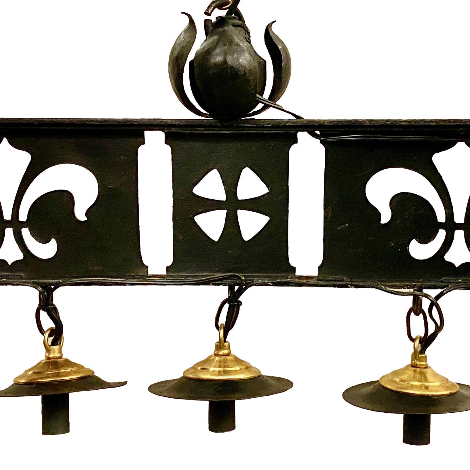 Early 20th Century Set of English Wrought Iron Kitchen Pendant Fixtures, Sold Individually For Sale