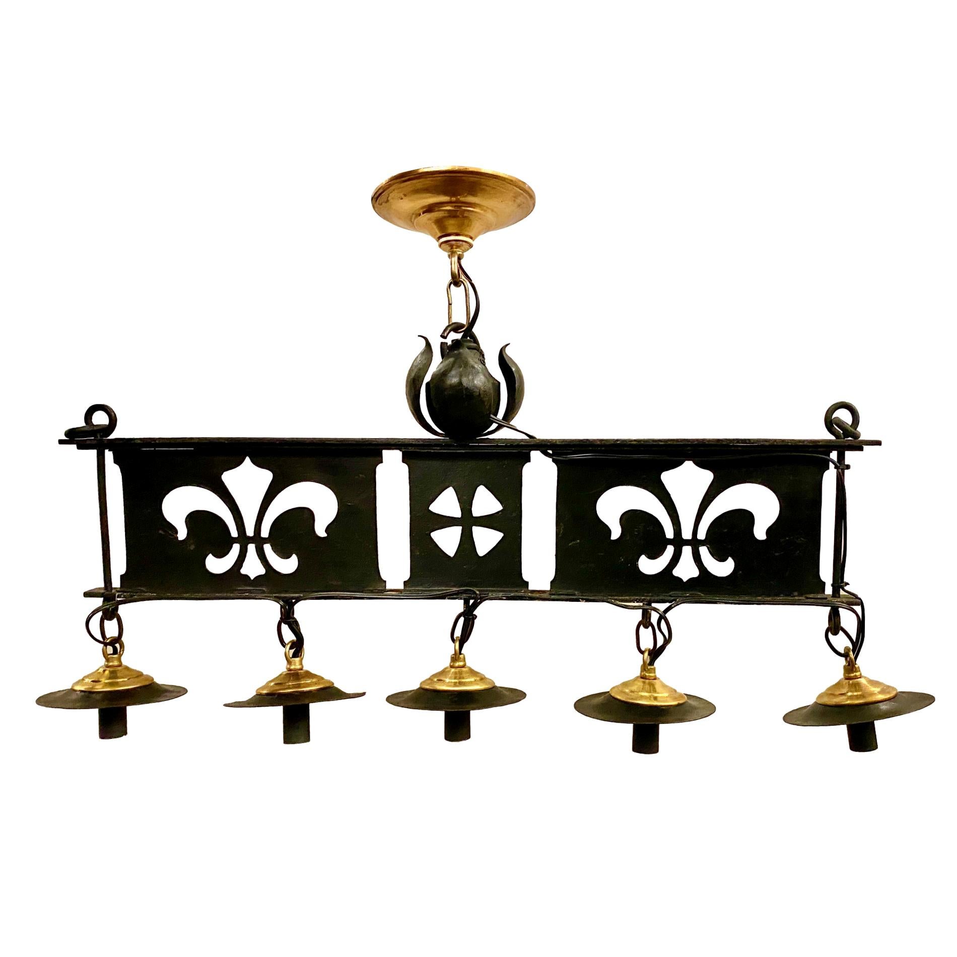 Set of English Wrought Iron Kitchen Pendant Fixtures, Sold Individually For Sale