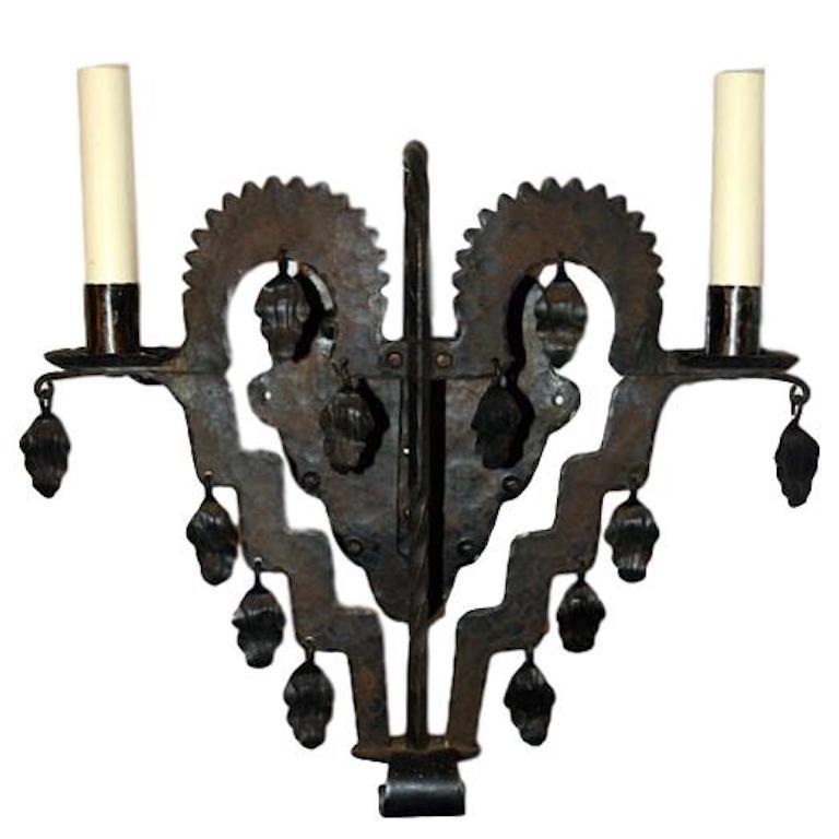 Set of English Wrought Iron Sconces, Sold Per Pair For Sale 1