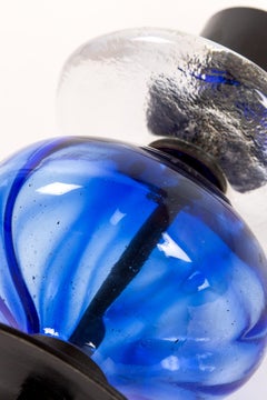 Set of Erik Hoglund for Boda Candelabras with Blue Art Glass