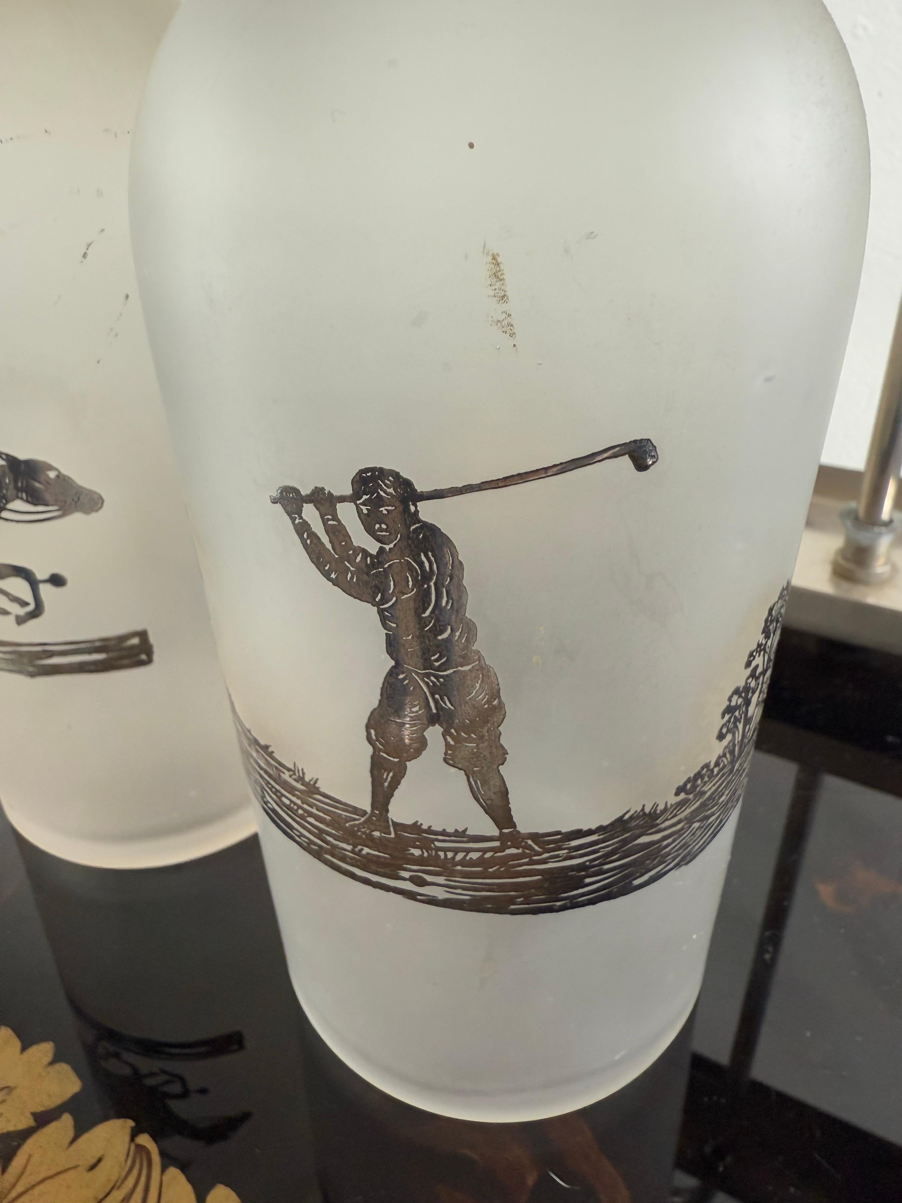 Set of Etched Polo Player Bottles in Silver Tantalus C. 1930's For Sale 2