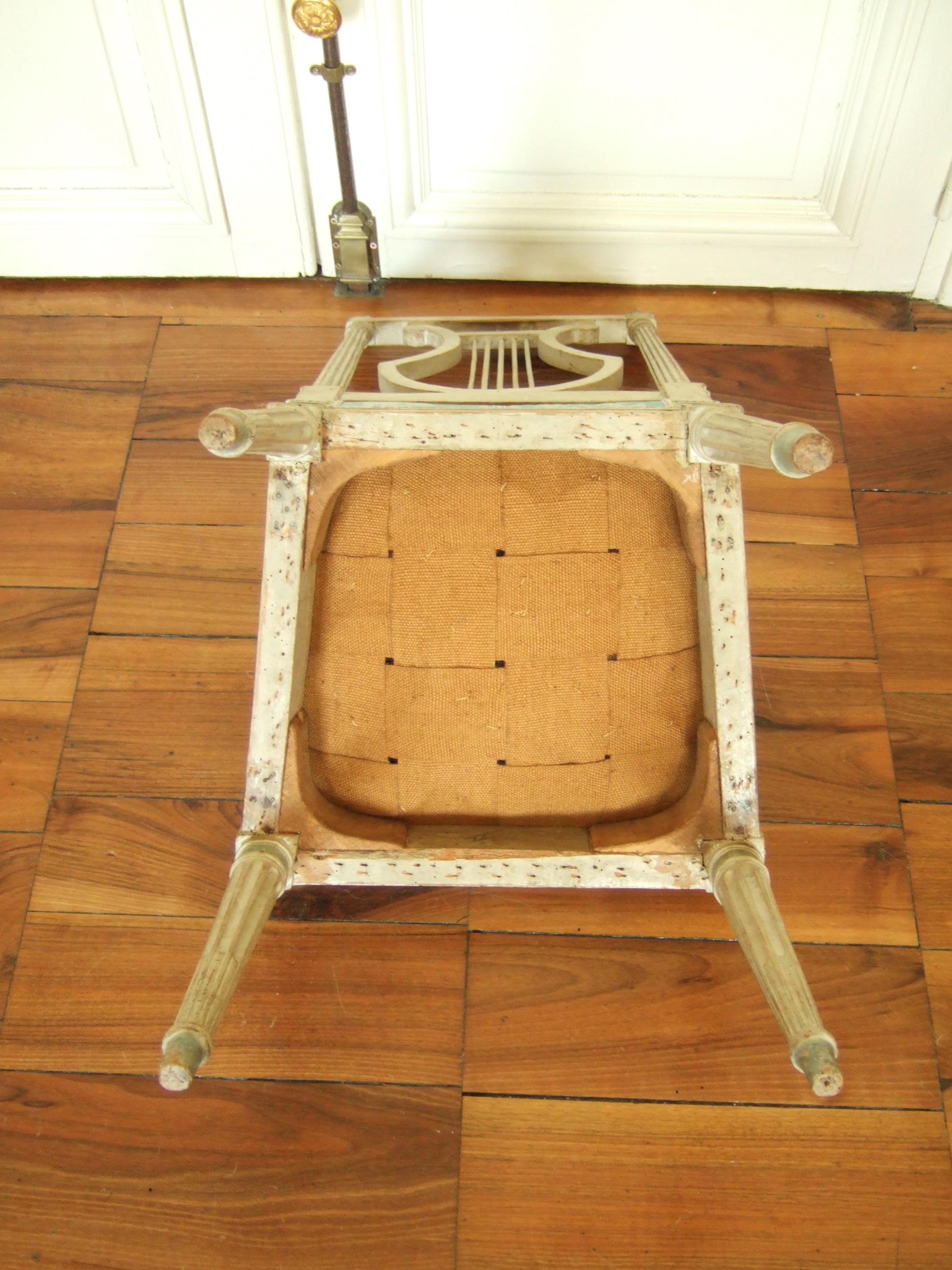 Painted French chairs Original Jacob Model Lyre of Louis XVI, Late 18th Century  For Sale