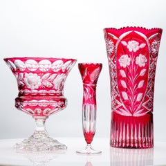 Set of Exquise XL Vases, Deep Rose Red Crystal, Czech Republic and France, 1960