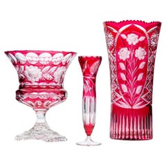Set of Exquise XL Vases, Deep Rose Red Crystal, Czech Republic and France, 1960