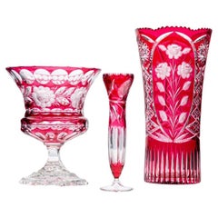 Set di vasi Exquise XL, cristallo rosso rosa intenso, Repubblica Ceca e Francia, 1960