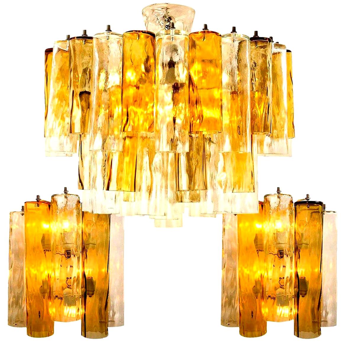 Set of Extra Large Barovier Toso Light Fixtures, Two Wall Lights, One Chandelier