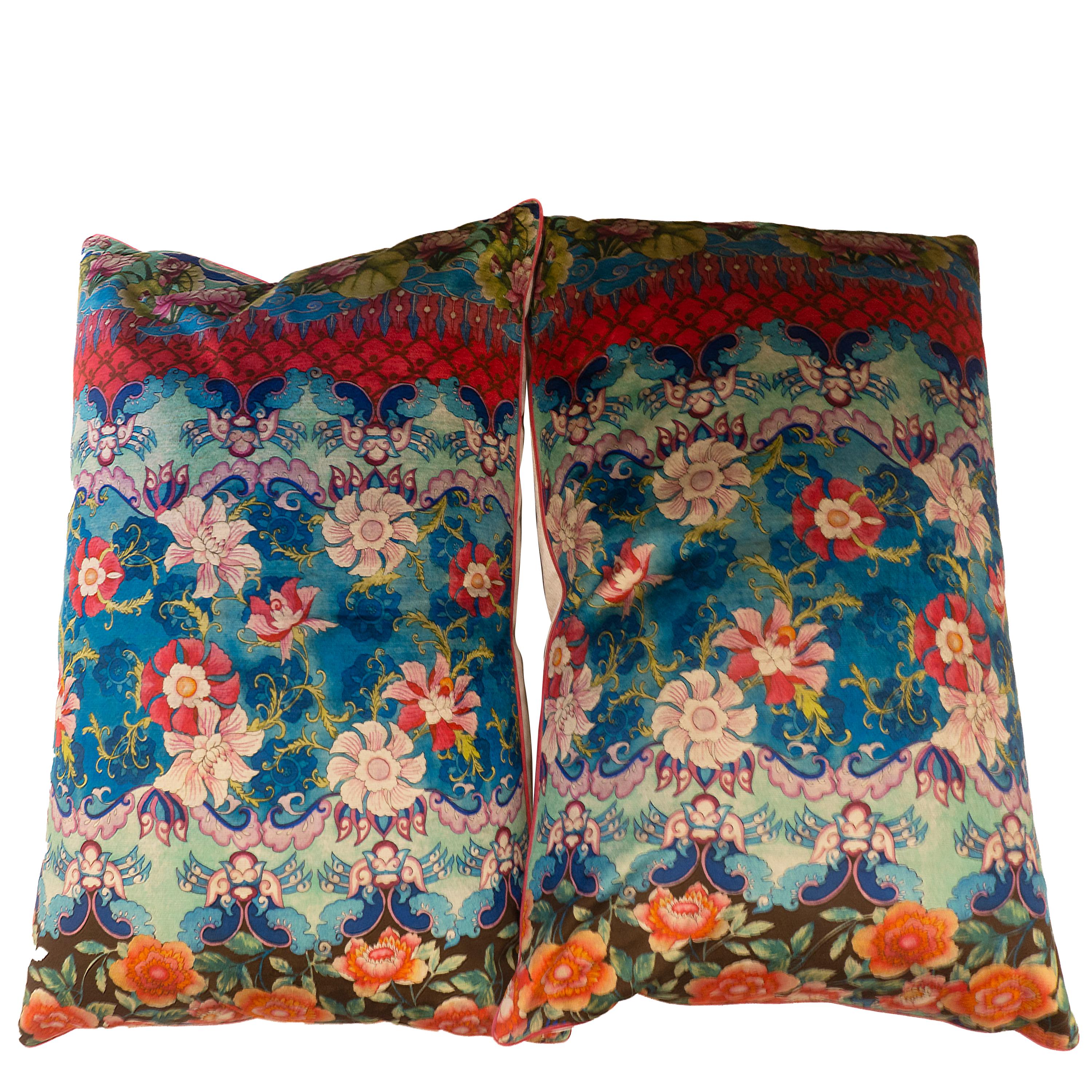 Set of Extra Large Throw Pillows with Velvet Mediterranean Pattern For Sale at 1stDibs large