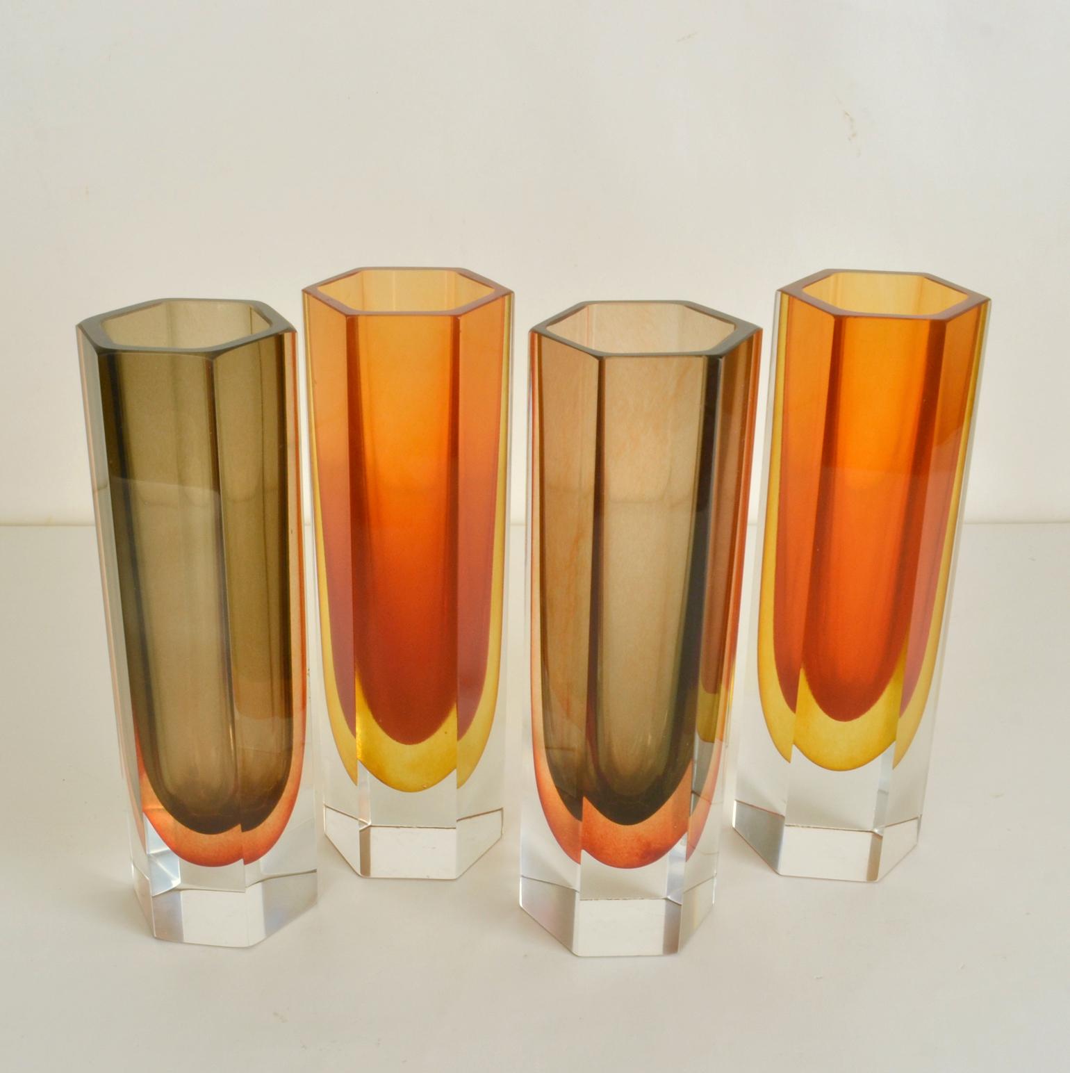 European Set of Faceted Glass Vases For Sale