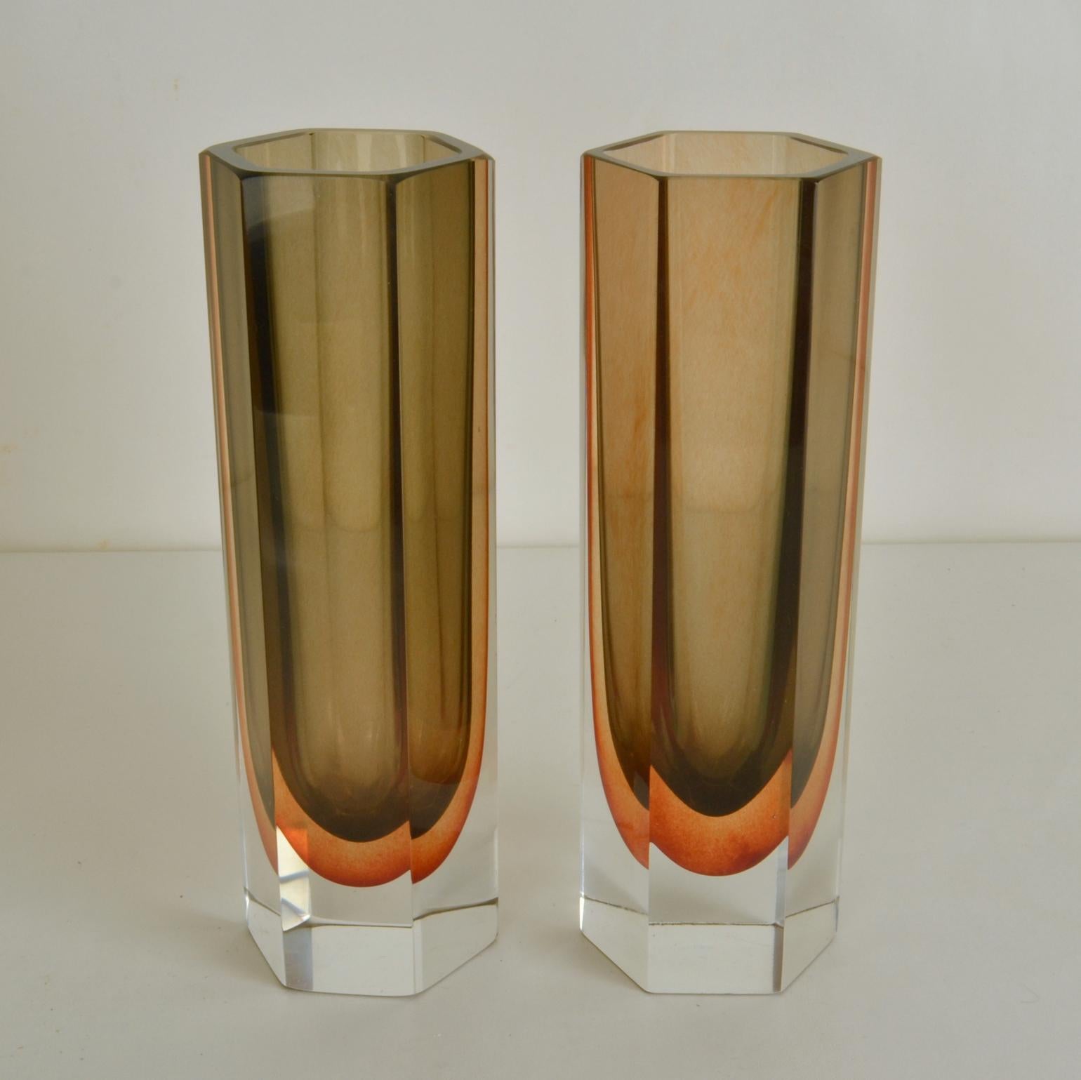 Art Glass Set of Faceted Glass Vases For Sale