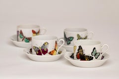 Tassen und Untertassen mit Schmetterlingen 'Farfalle' von Piero Fornasetti, Italien, 1955