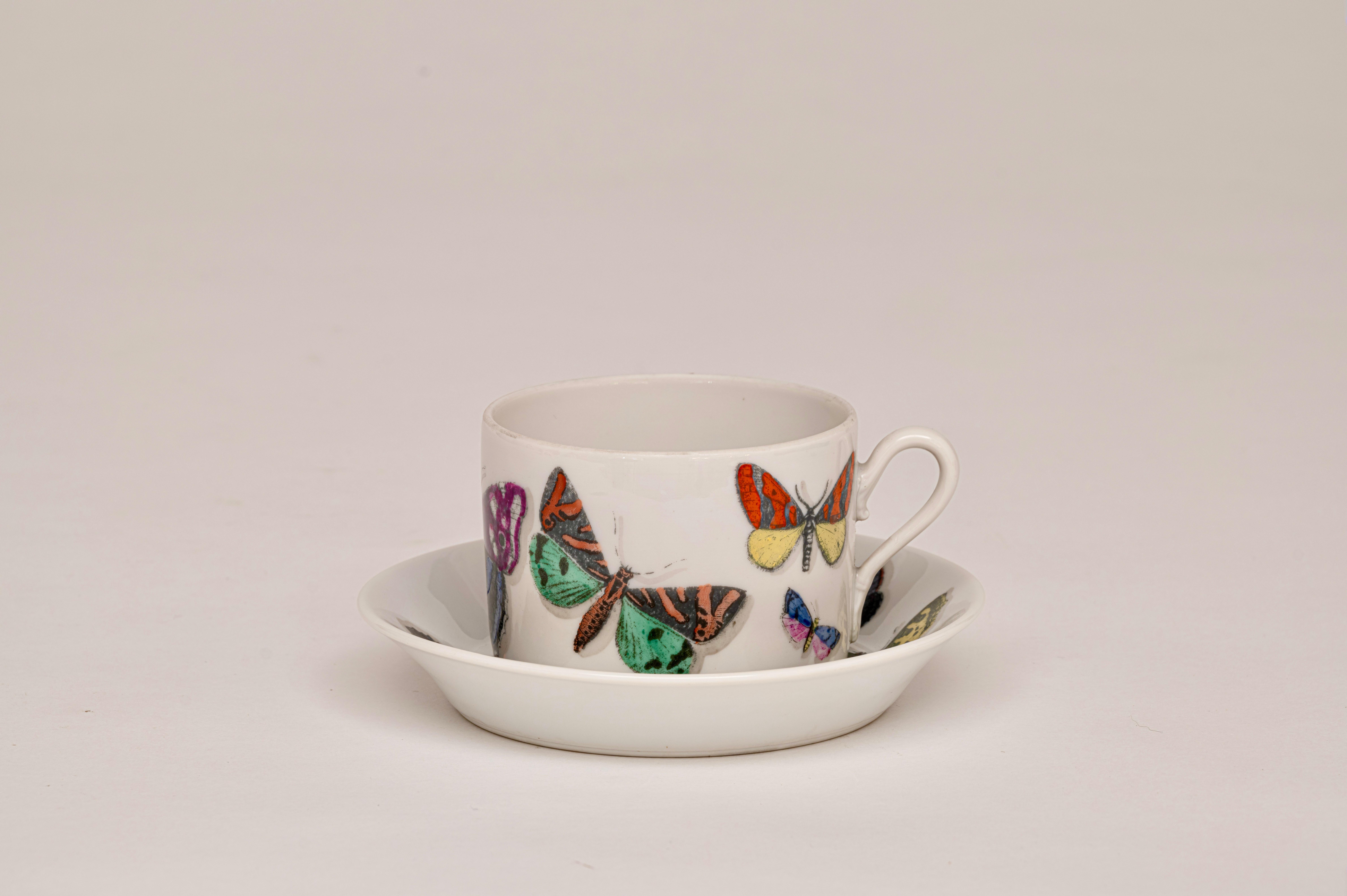 Italian Set of ‘Farfalle’ Butterflies Cups and Saucers by Piero Fornasetti, Italy, 1955 For Sale