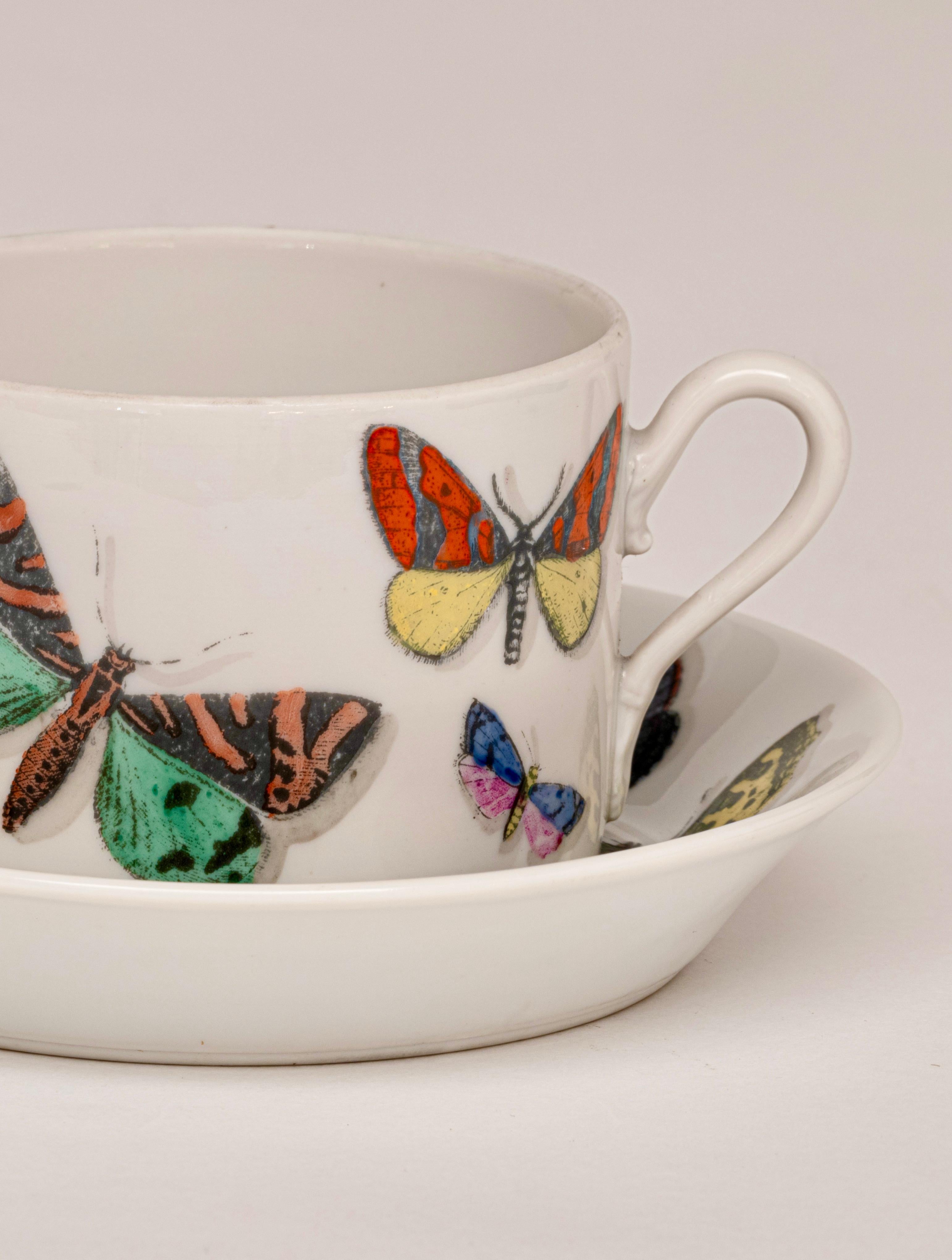 Mid-20th Century Set of ‘Farfalle’ Butterflies Cups and Saucers by Piero Fornasetti, Italy, 1955 For Sale