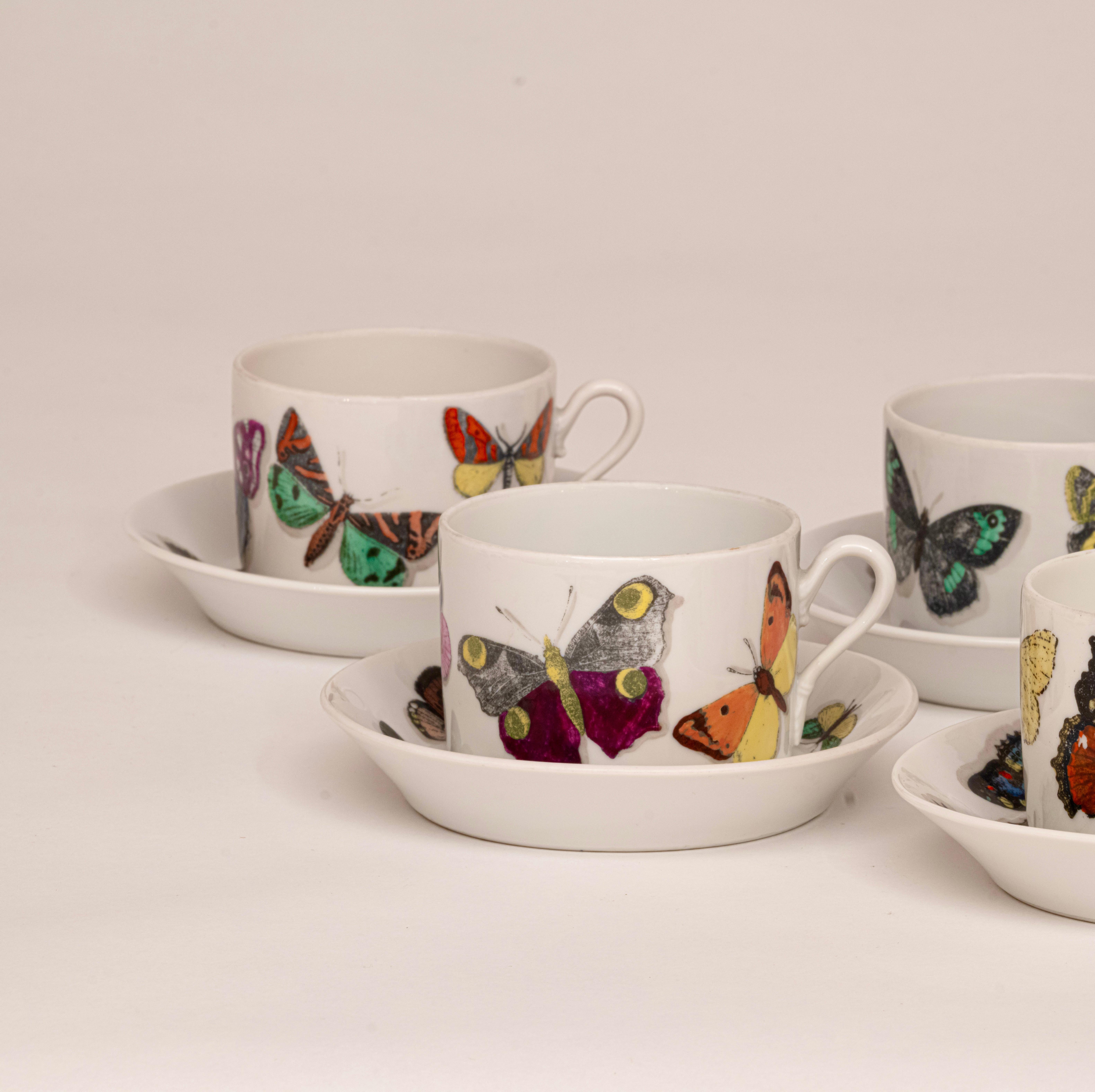 Porcelain Set of ‘Farfalle’ Butterflies Cups and Saucers by Piero Fornasetti, Italy, 1955 For Sale