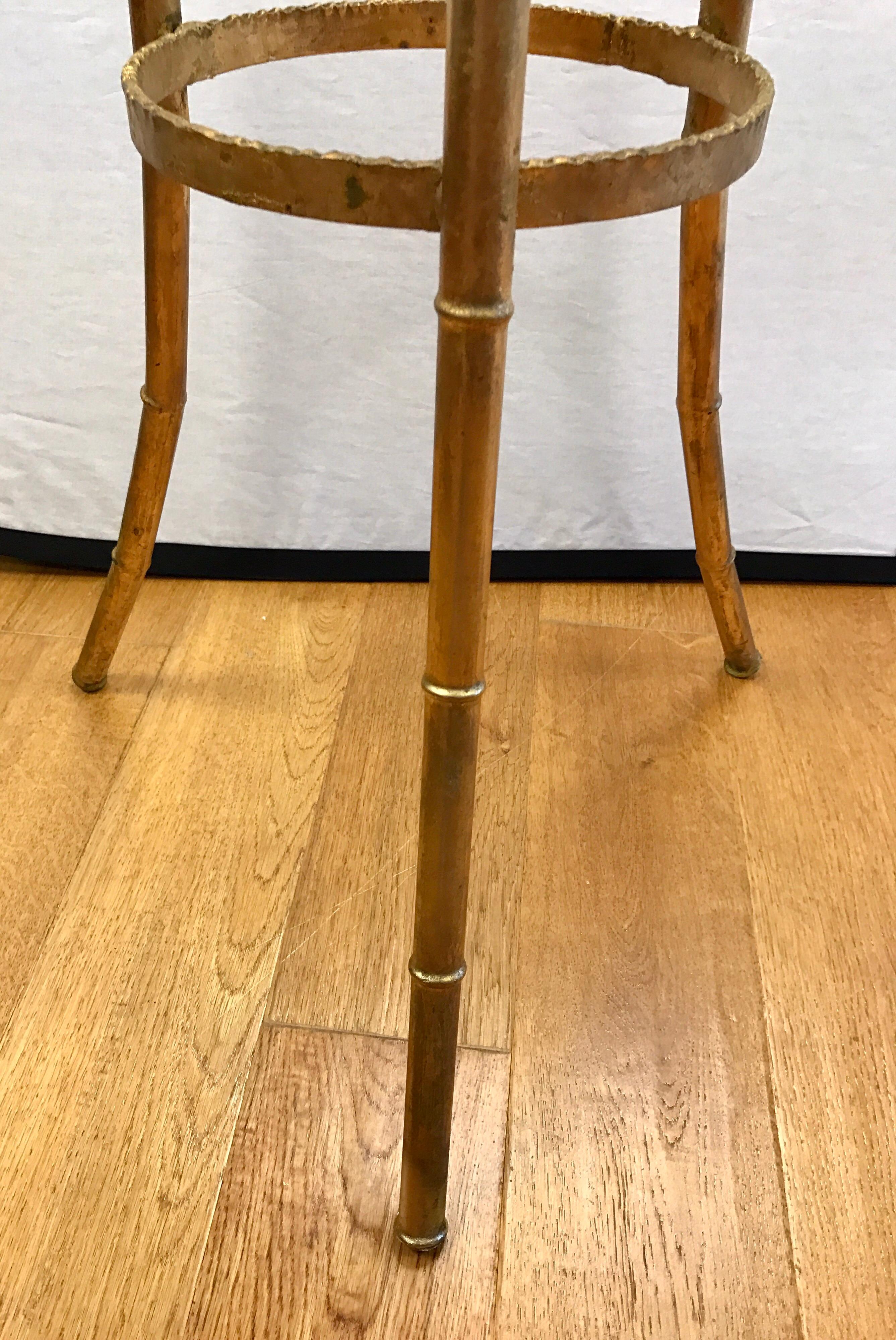 Hollywood Regency Set of Faux Bamboo Gold Tole Metal Display Plant Stands Pedestals
