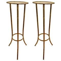 Set of Faux Bamboo Gold Tole Metal Display Plant Stands Pedestals