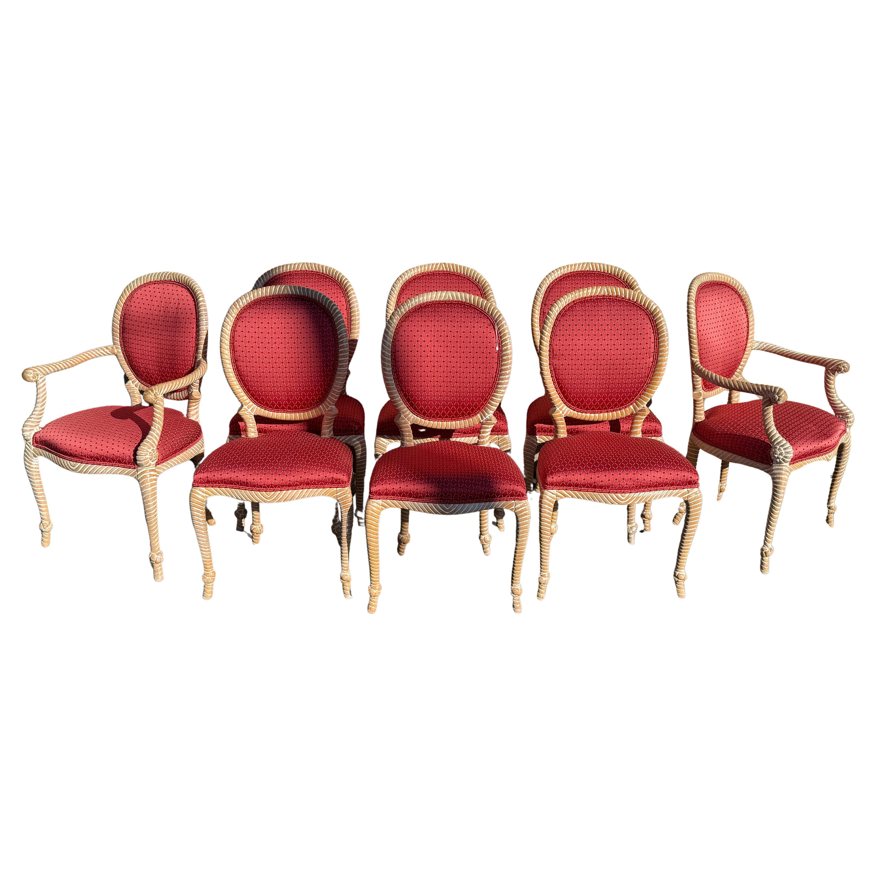 Set of Faux Bois Rope and Tassel Chairs For Sale