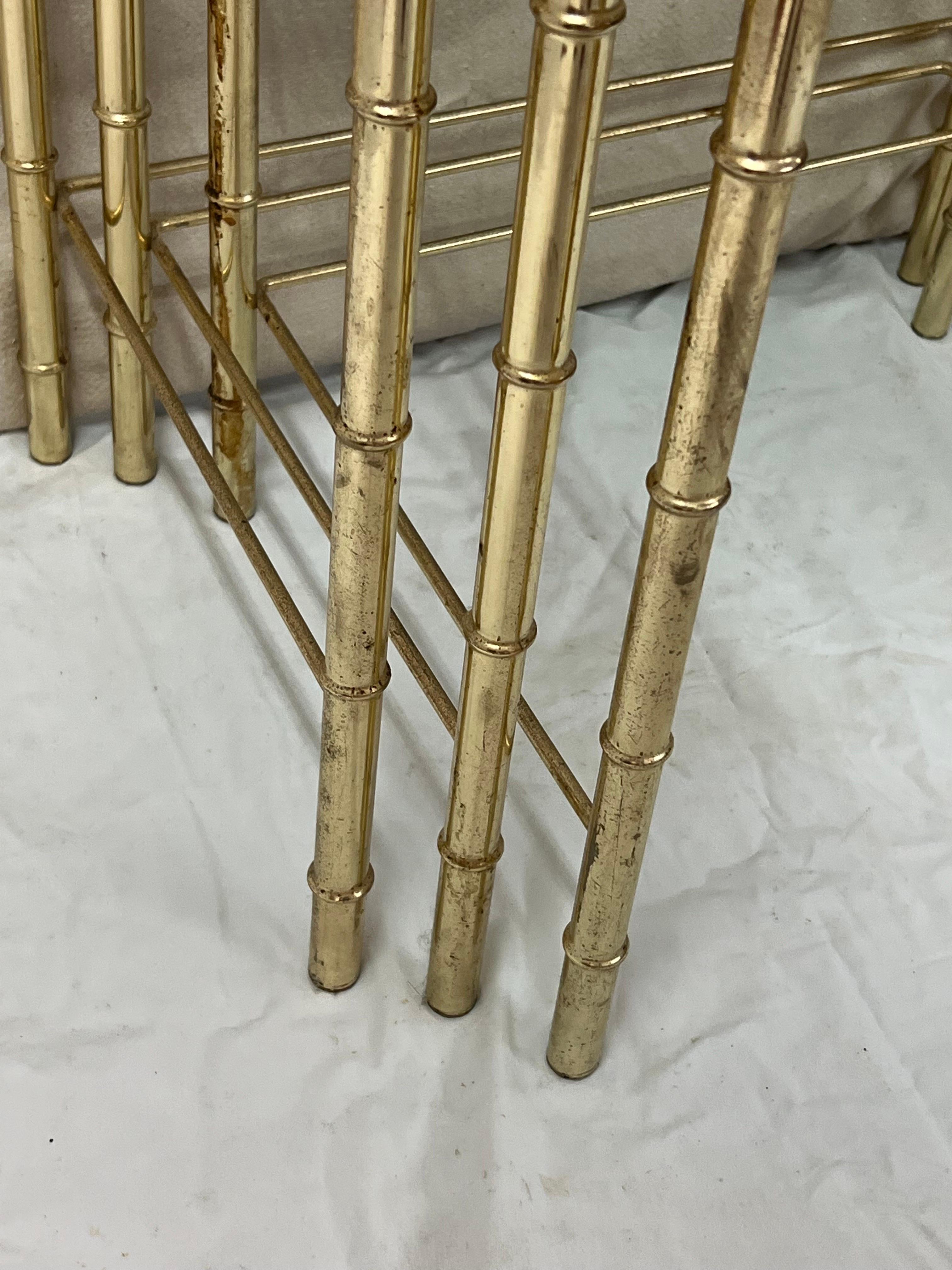 Set of Faux Bamboo Brass bamboo nesting tables with glass  For Sale 7