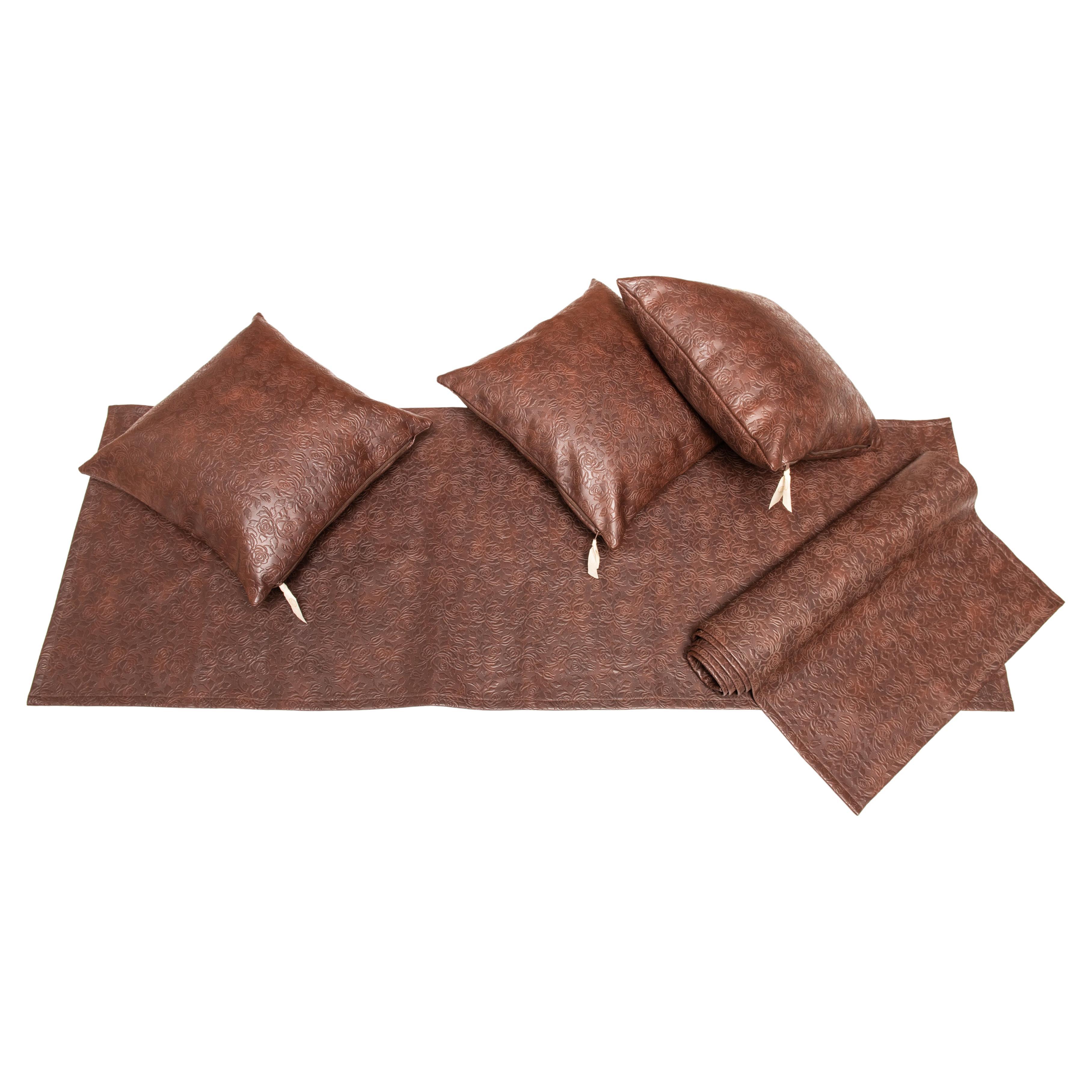Set of Faux Leather  Pillows and Fabric Strips