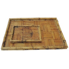 Set of Two Faux Tortoise Bamboo Serving Trays