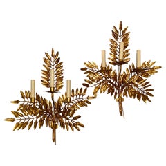 Vintage Set of Fern Shaped Gilt Metal Sconces