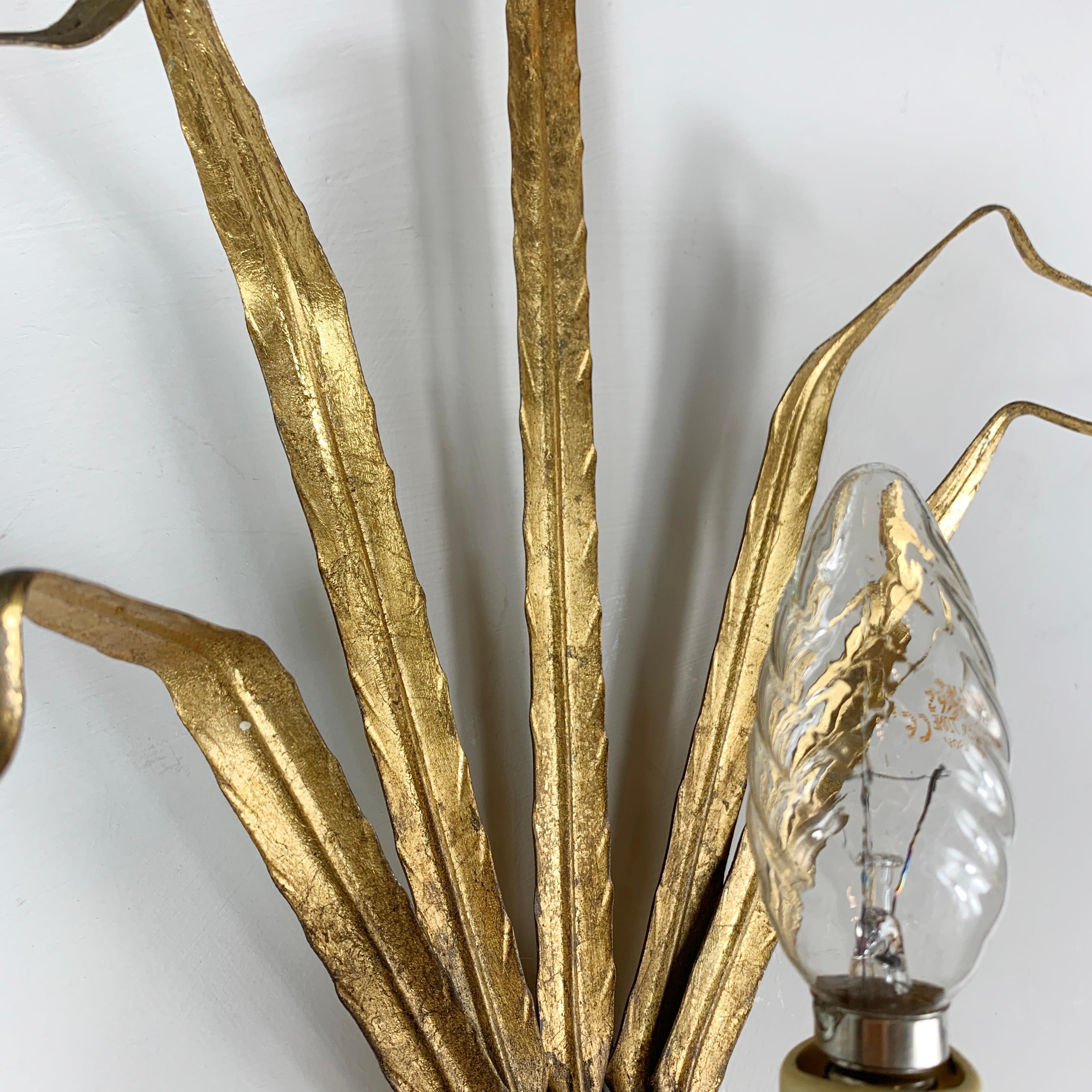 Set Of Ferro Art Gilt Leaf Wall Lights, 1970’s 2