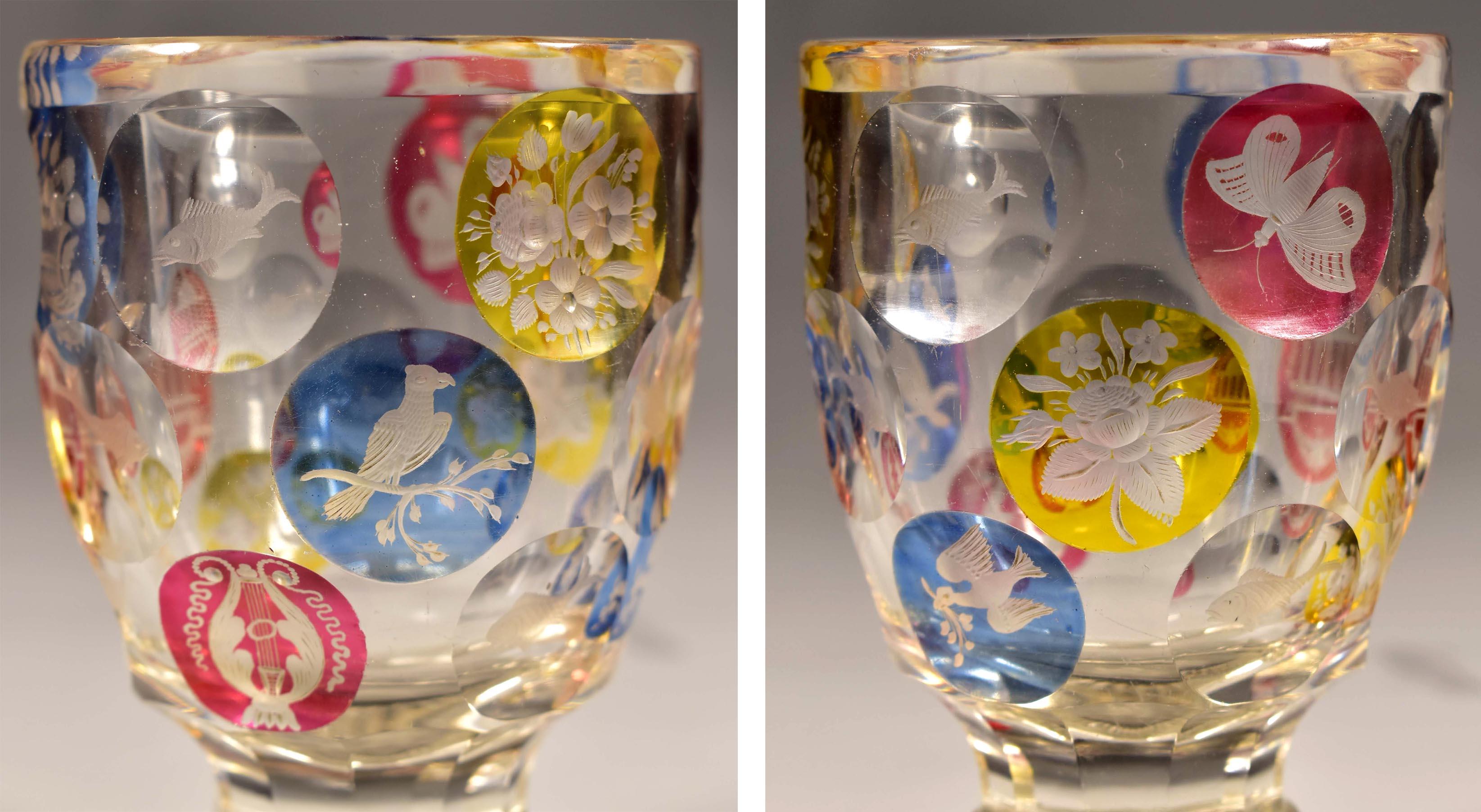 Set di tre bicchieri antichi, 19-20 secolo - Vetro di Boemia 5