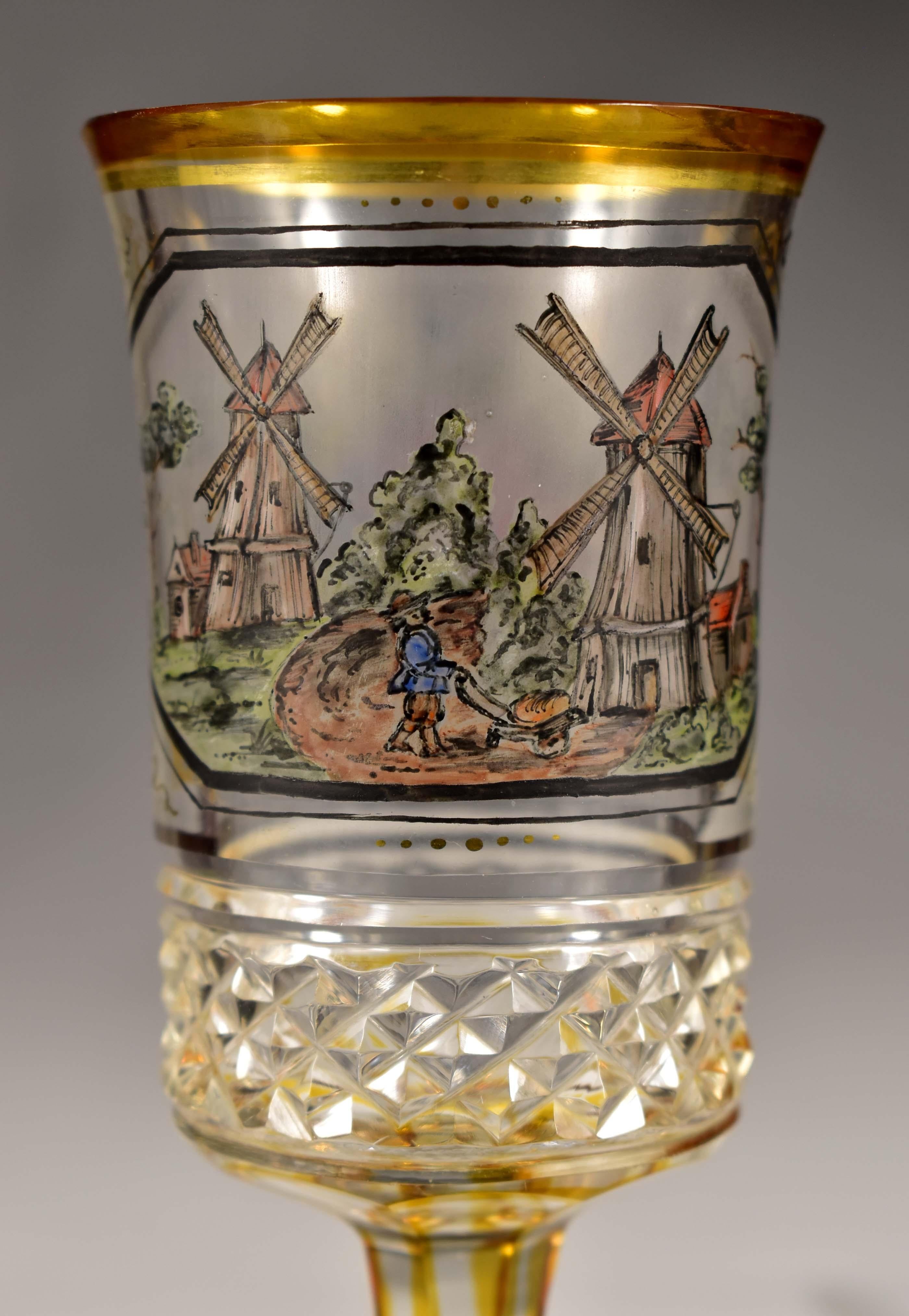 Set di tre bicchieri antichi, 19-20 secolo - Vetro di Boemia 12