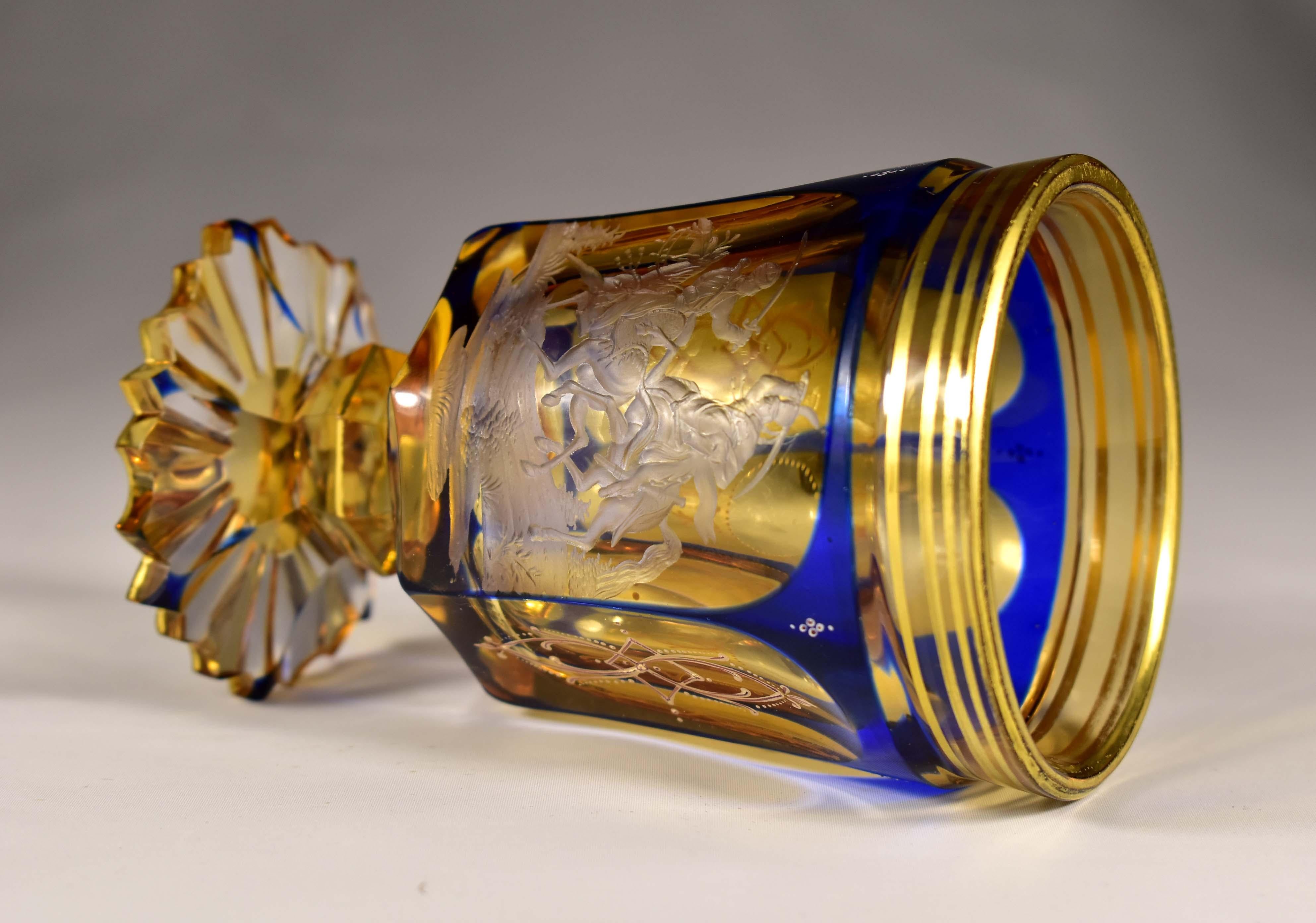 Set di tre bicchieri antichi, 19-20 secolo - Vetro di Boemia 1