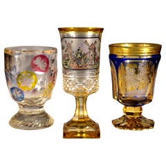 Set di tre bicchieri antichi, 19-20 secolo - Vetro di Boemia