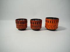 Set of Fiery Orange West German Ceramic Flower Pots / Cachepots