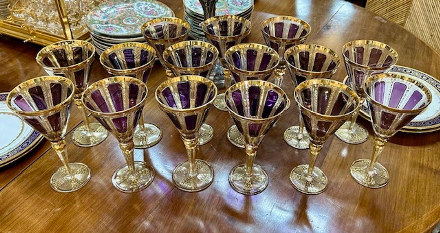 Set of Fifteen Antique French Moser Wine Glasses For Sale 1