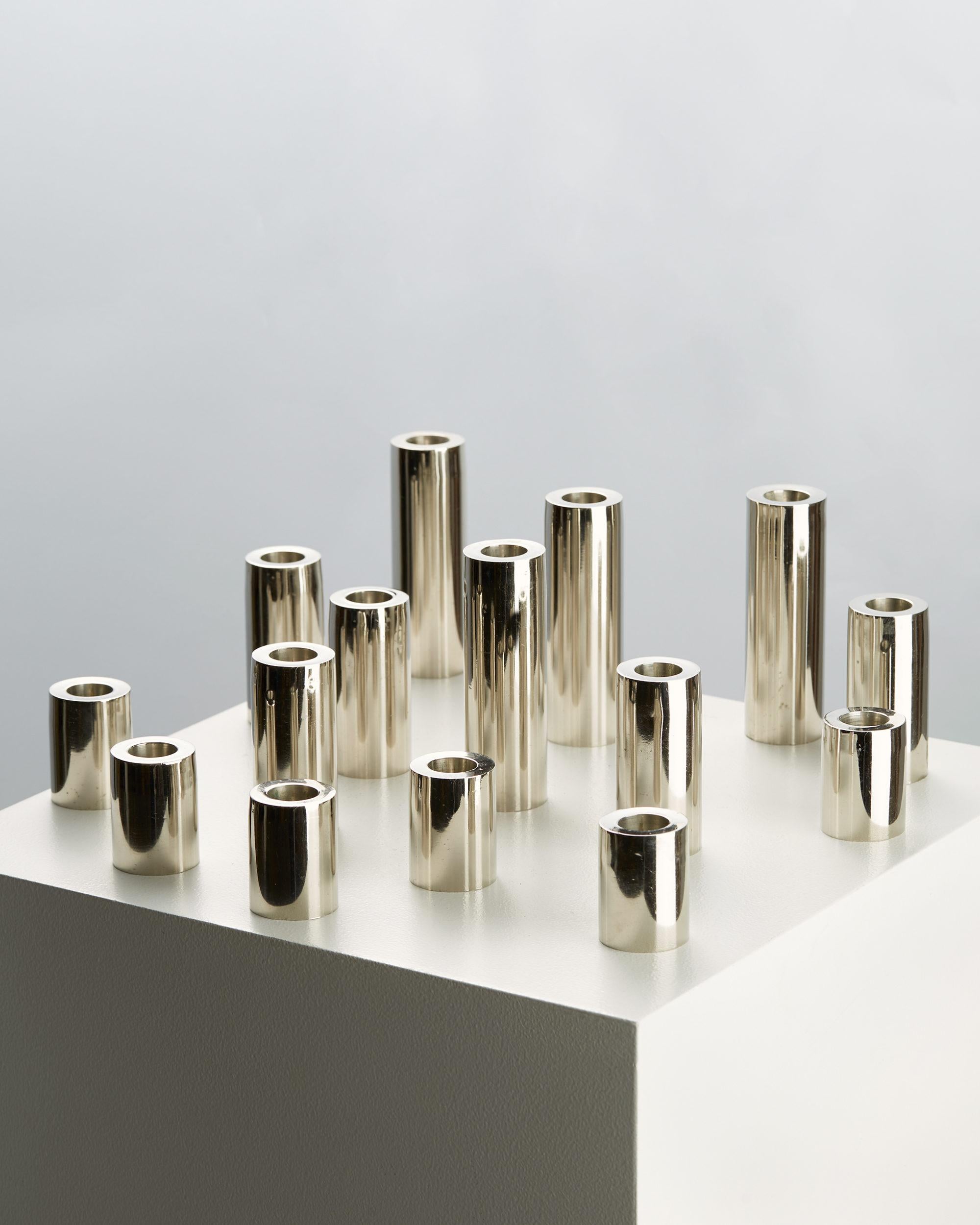 Set of Fifteen Candlesticks, Anonymous, Denmark, 1960s In Excellent Condition In Stockholm, SE