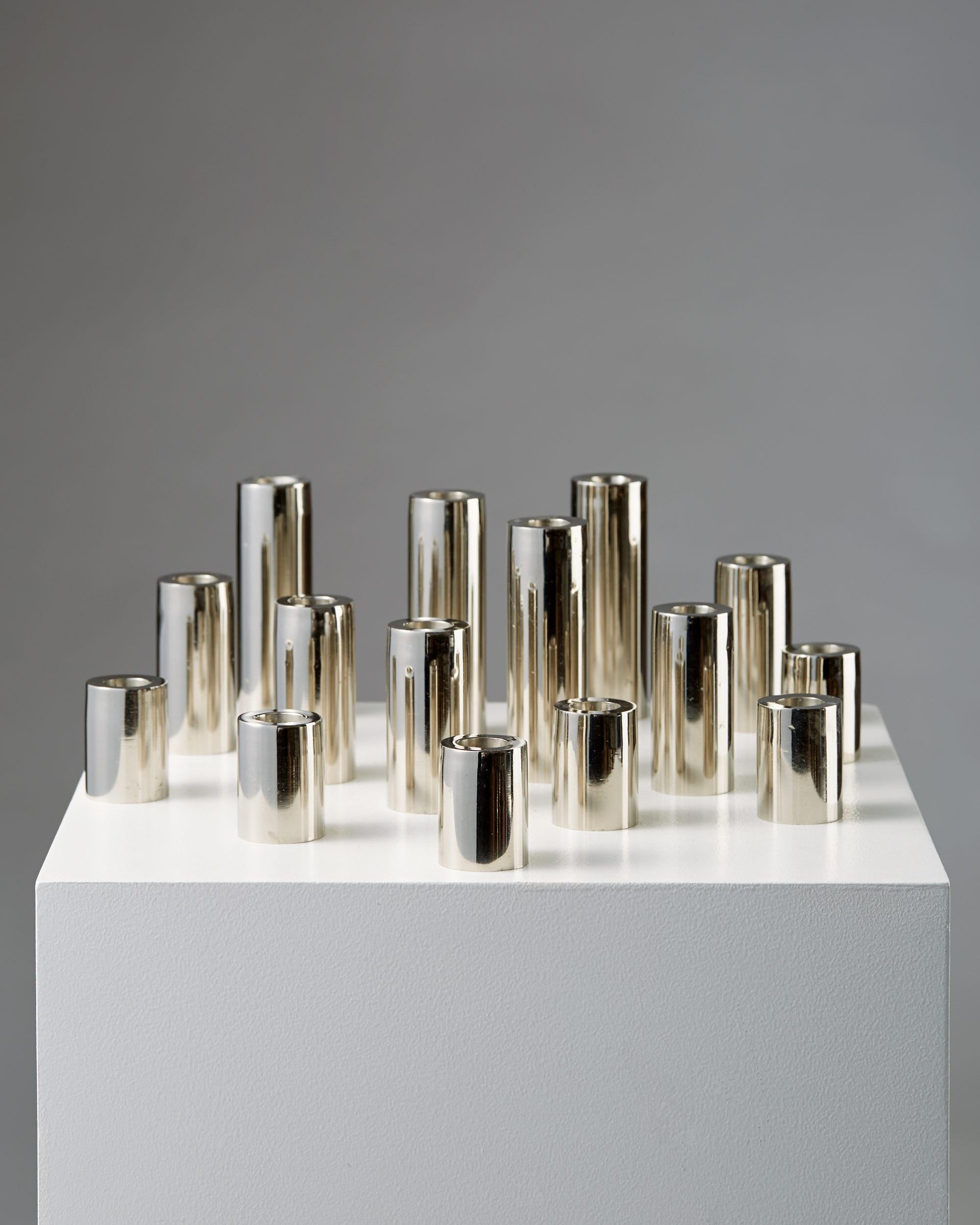 Brass Set of Fifteen Candlesticks, Anonymous, Denmark, 1960s