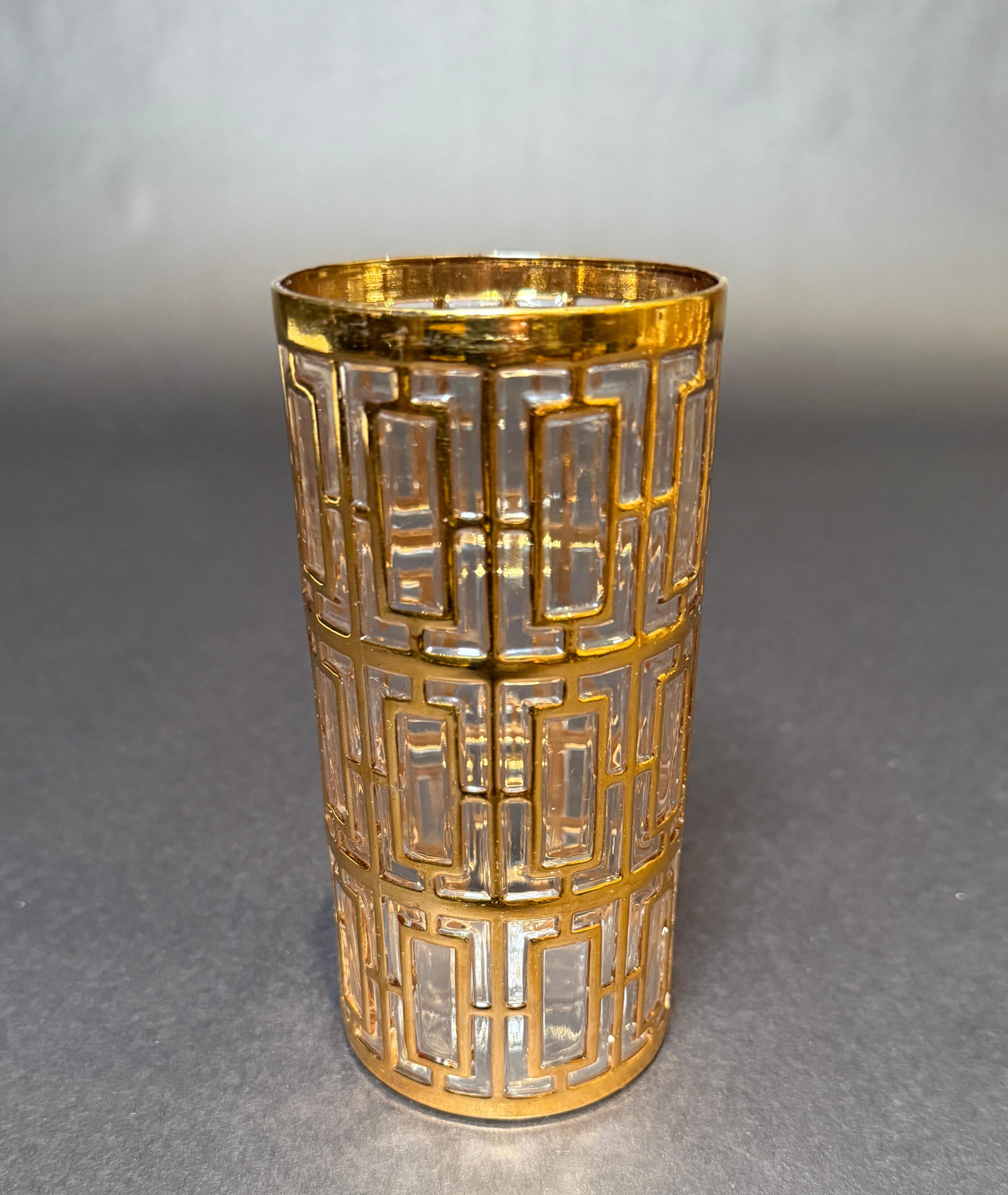 American Set Of Fifteen Imperial Glass Co. “Shoji Trellis” Gilt Tumblers For Sale