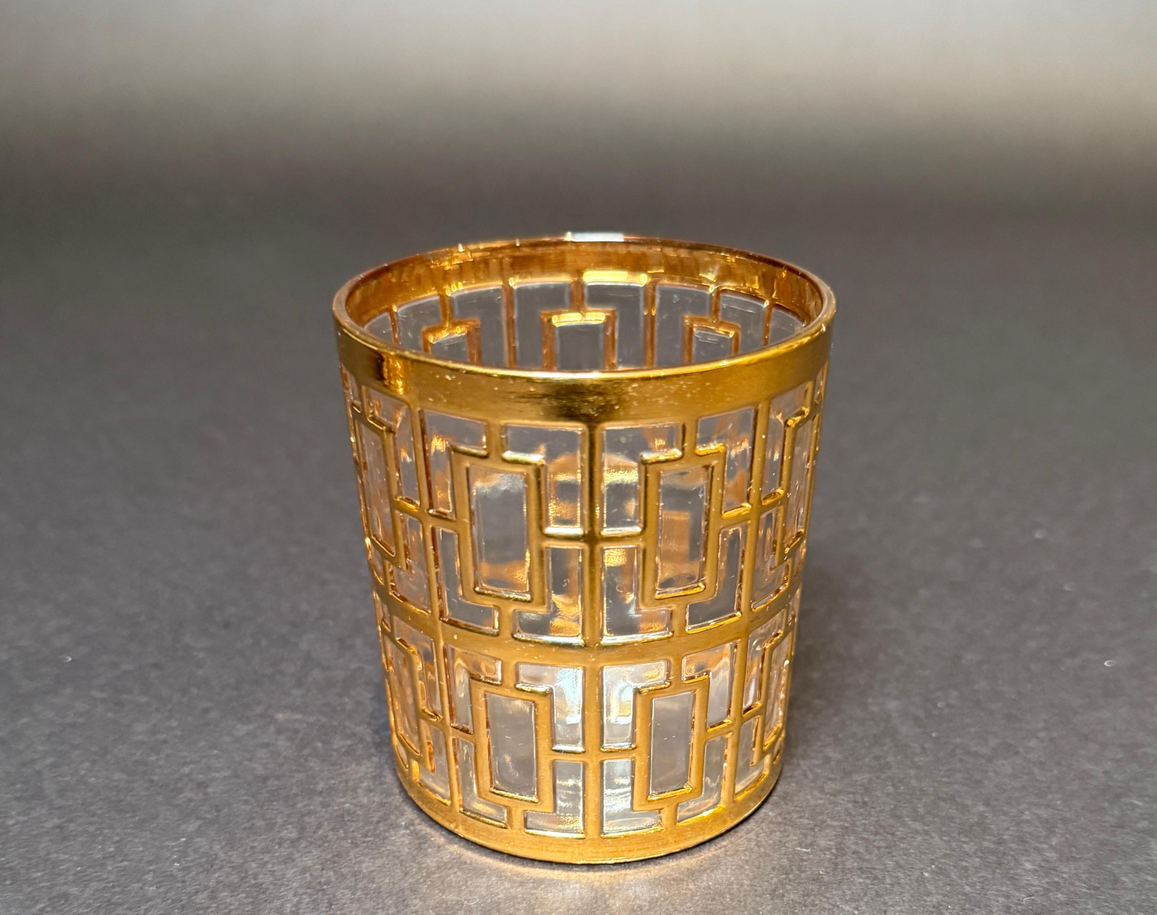 Set Of Fifteen Imperial Glass Co. “Shoji Trellis” Gilt Tumblers In Good Condition For Sale In Norwood, NJ