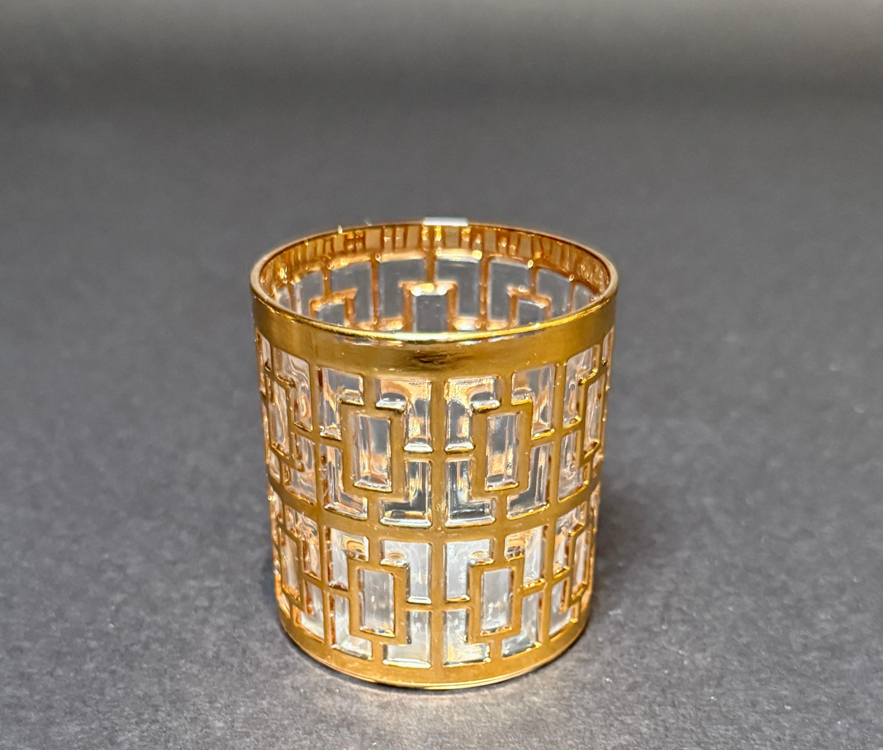 20th Century Set Of Fifteen Imperial Glass Co. “Shoji Trellis” Gilt Tumblers For Sale