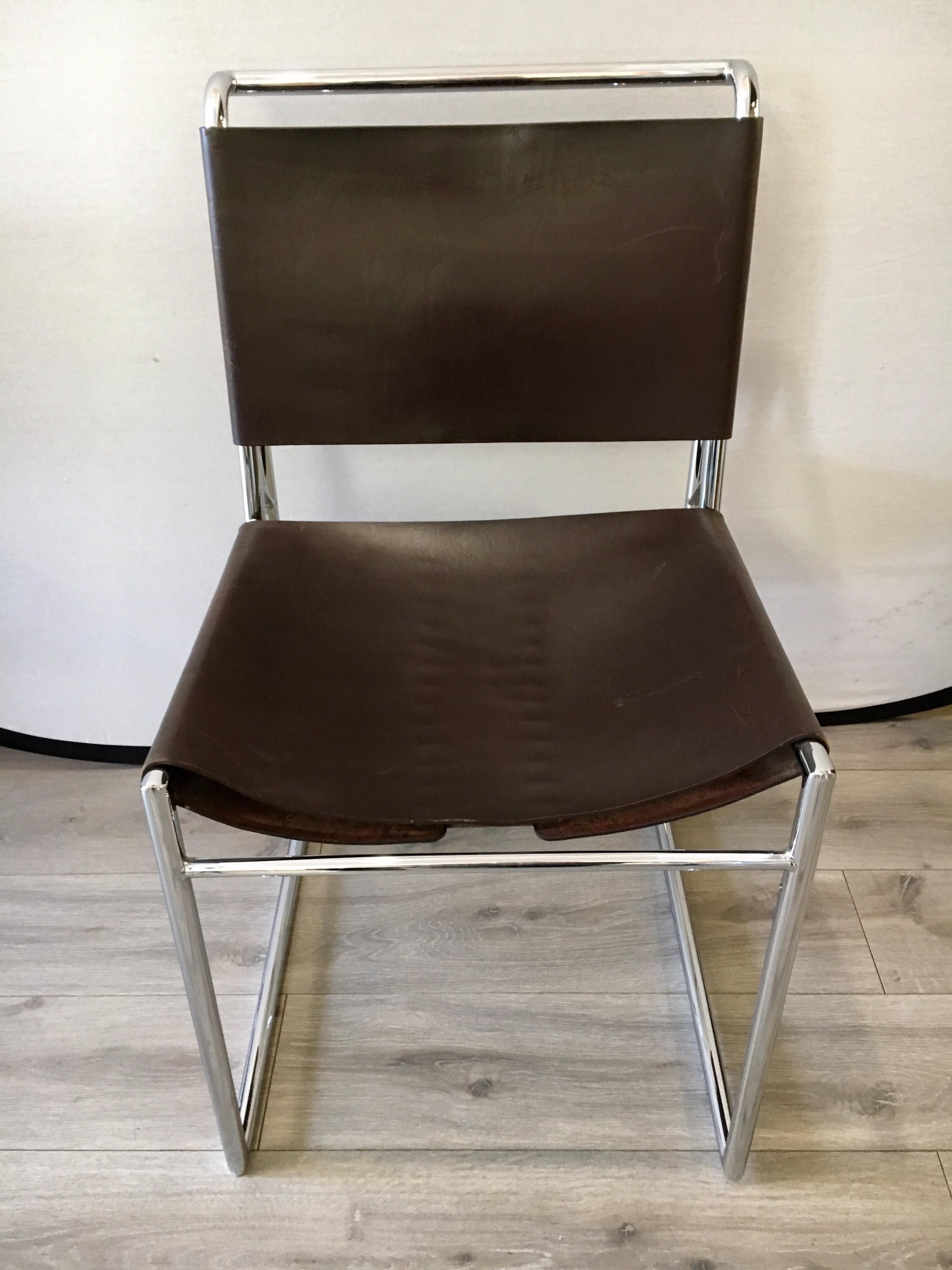 Mid-Century Modern  Set of Fifty Matching Marcel Breuer B40 Brown Leather with Corset Dining Chairs