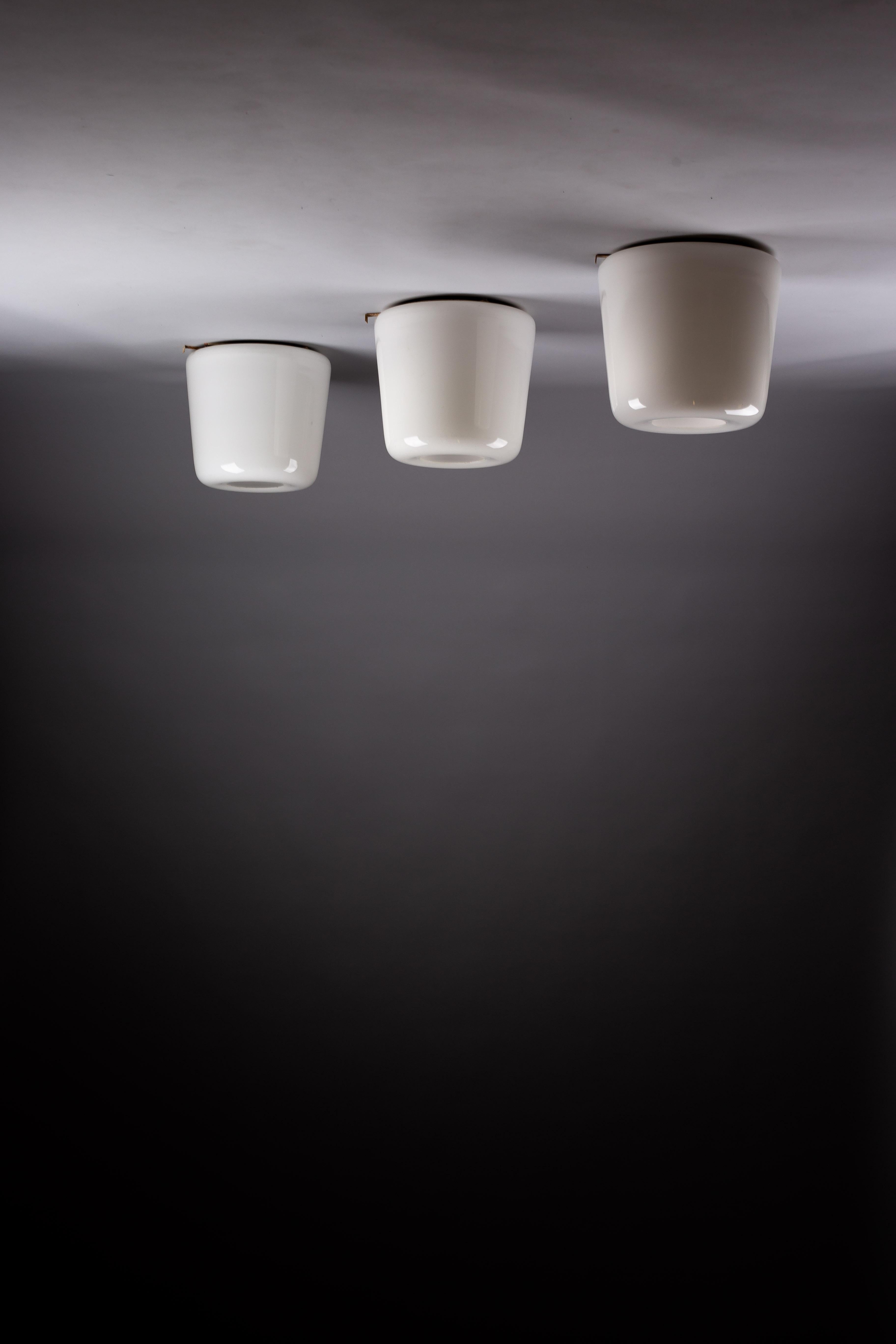 Mid-Century Modern Set of Finnish mid-century modern opaline glass flush mounts For Sale