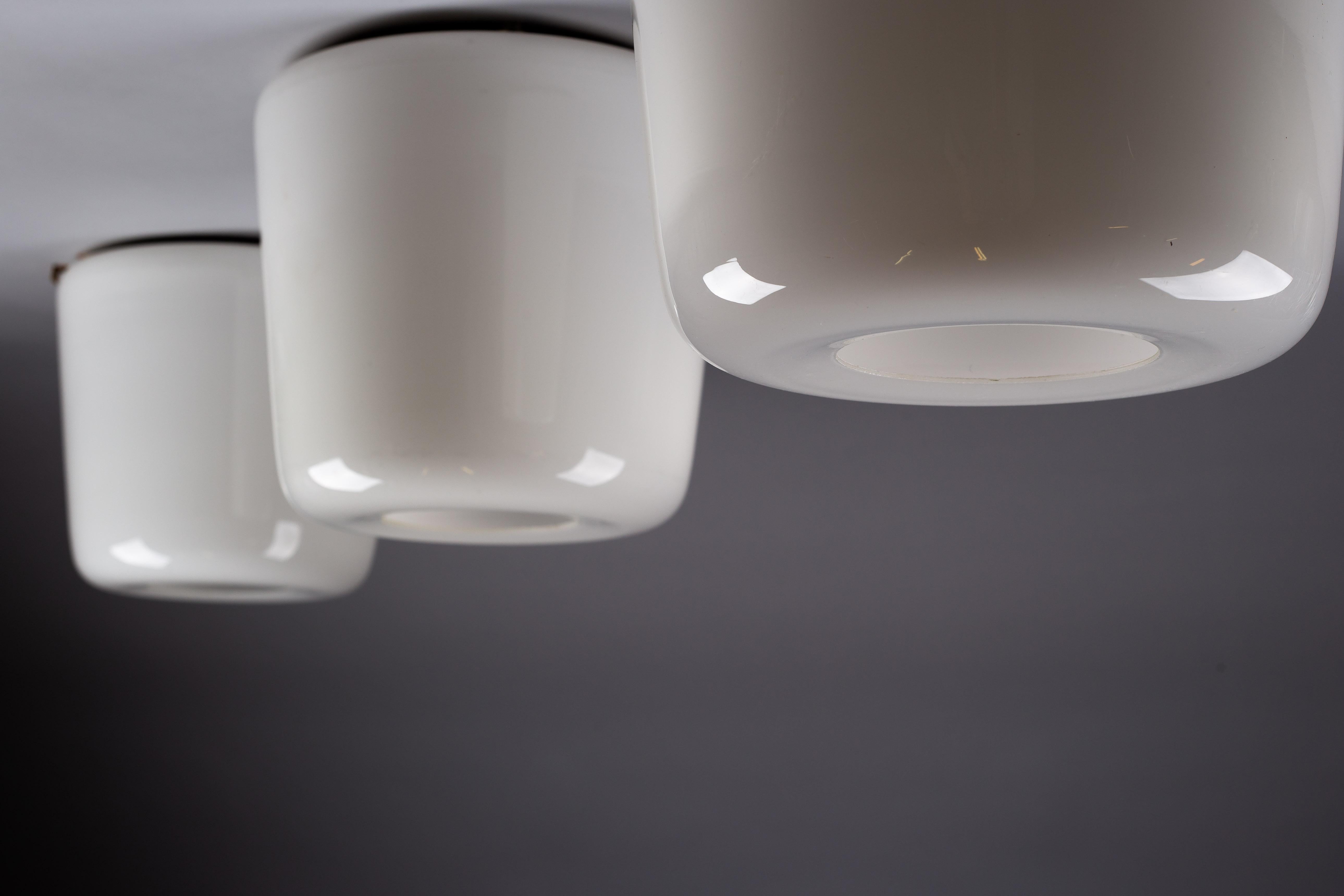 Set of Finnish mid-century modern opaline glass flush mounts In Good Condition For Sale In Turku, Varsinais-Suomi