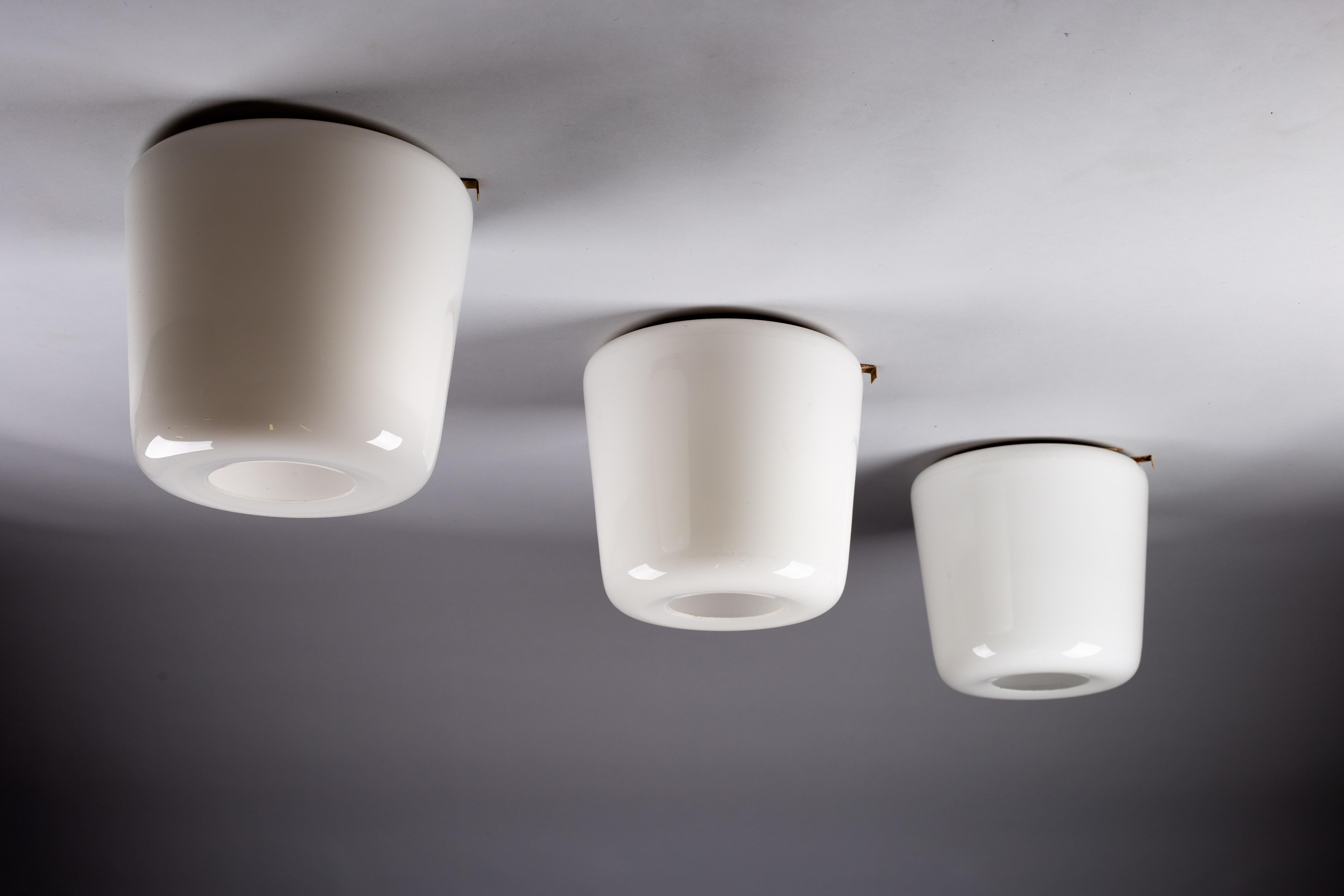 20th Century Set of Finnish mid-century modern opaline glass flush mounts For Sale