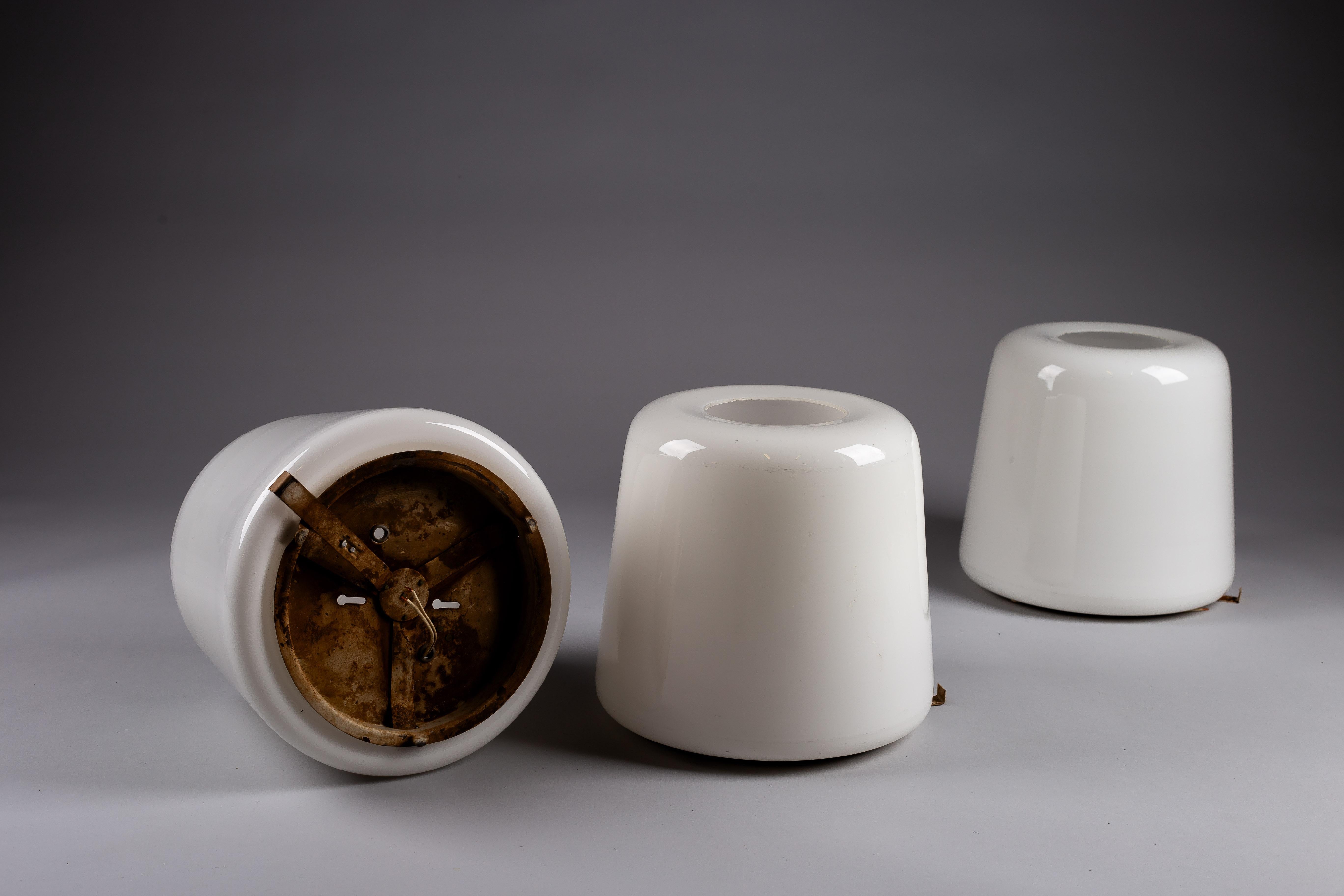Set of Finnish mid-century modern opaline glass flush mounts For Sale 1