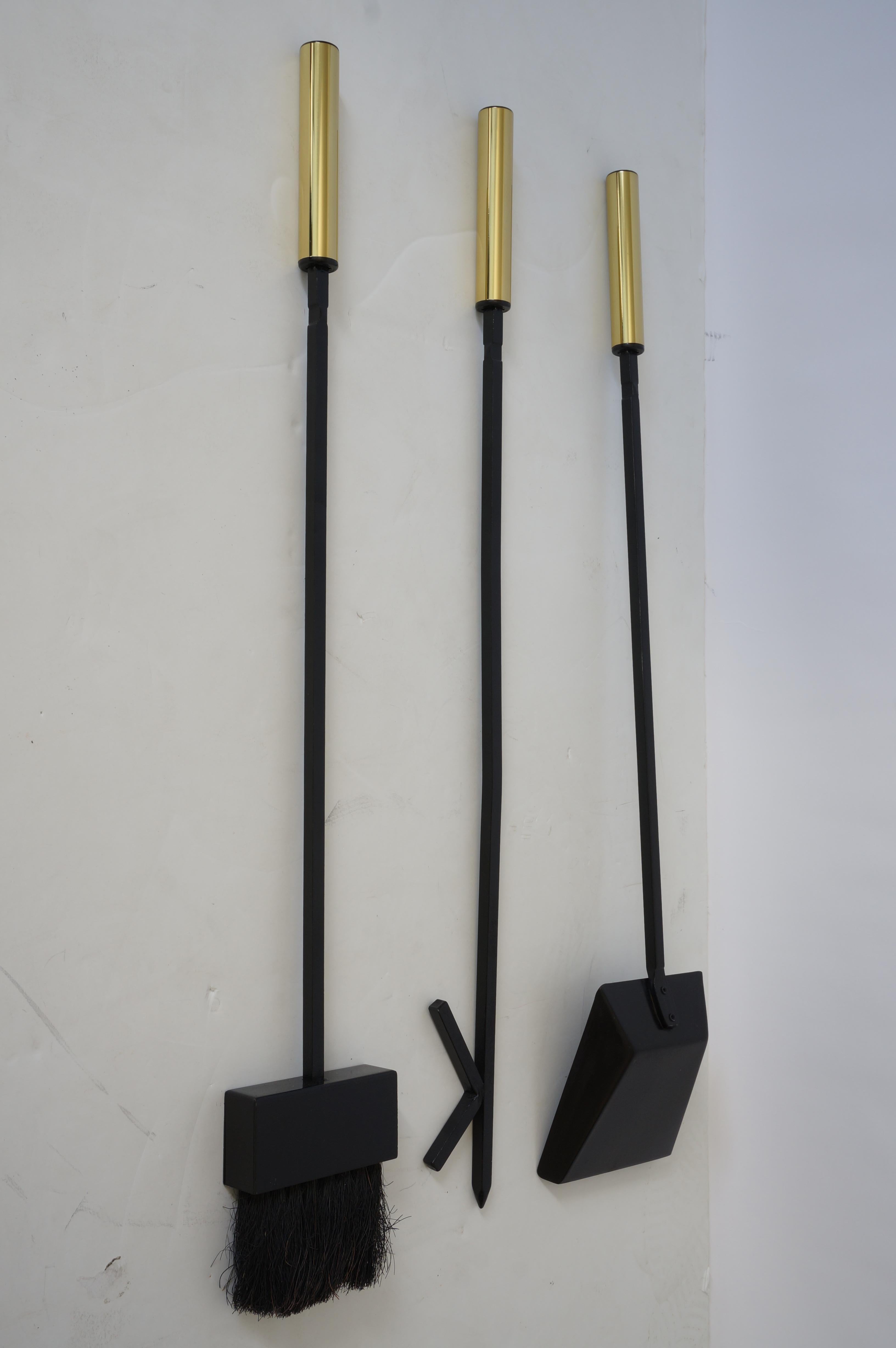 Metal Set of Firetools and Andirons by Donald Deskey For Sale